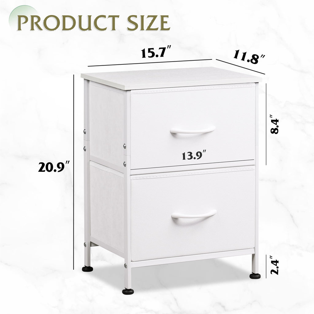 WLIVE White Night Stand with 2 Fabric Drawers and Wooden Top, Bedside Table for Bedroom