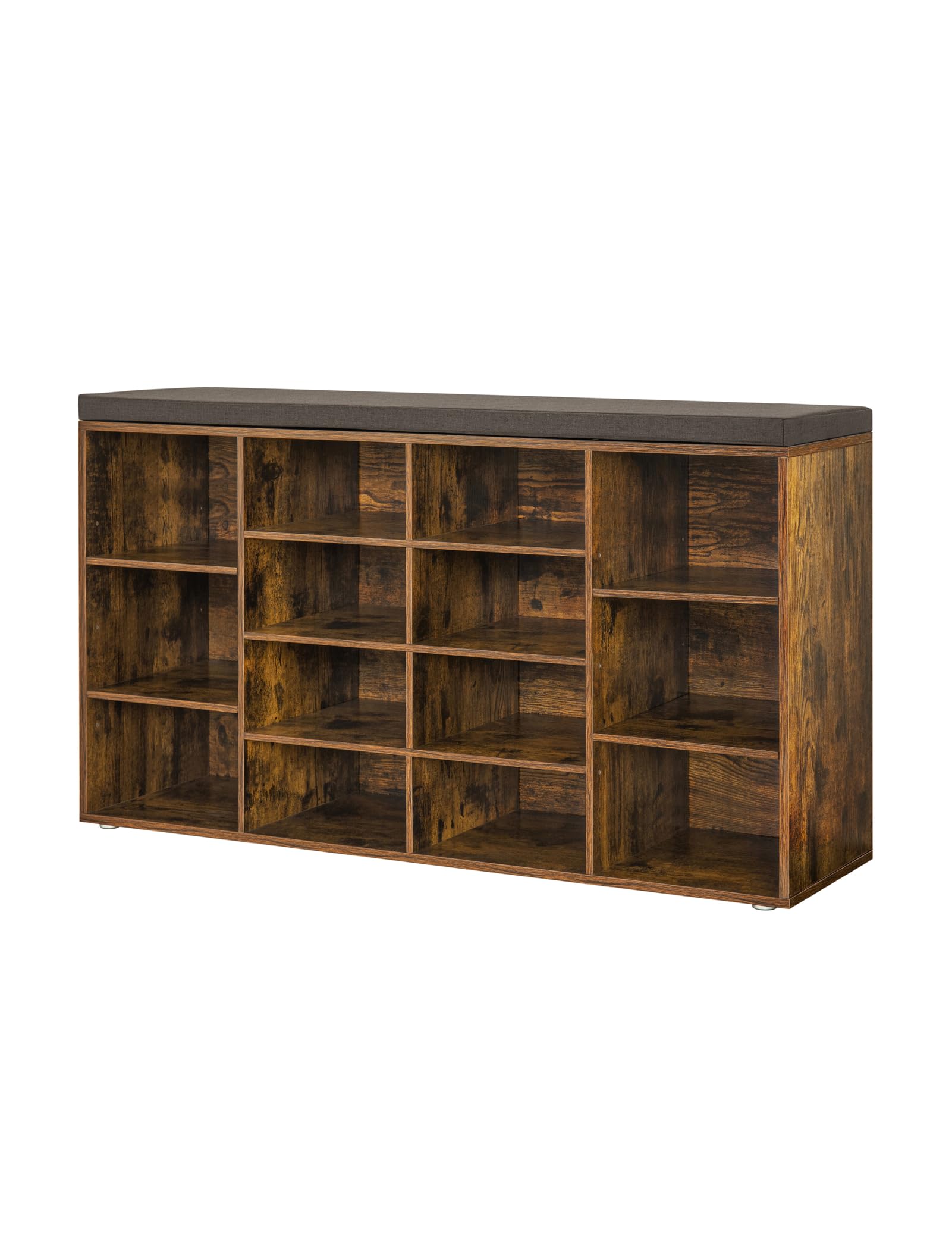 Dinzi Lvj Shoe Storage Bench With Cushion, 14-Cubby Shoe Rack, Adjustable Shelves, Multifunctional Shoe Organizer Bench For Entryway, Mudroom, Hallway, Living Room, Bedroom And Garage, Rustic Brown