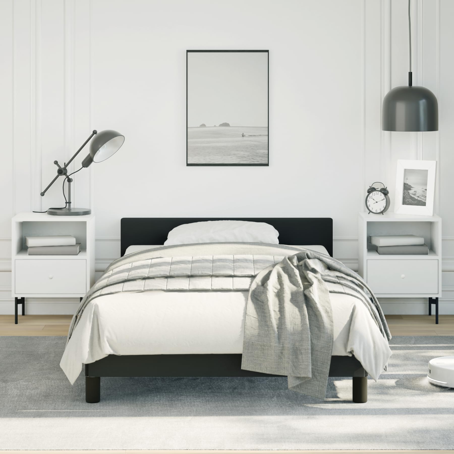 vidaXL Faux Leather Bed Frame Platform Bed, Scandinavian Style/Slats Support/No Box Spring Needed/Without Mattress/Easy Assembly, Black Twin Bed