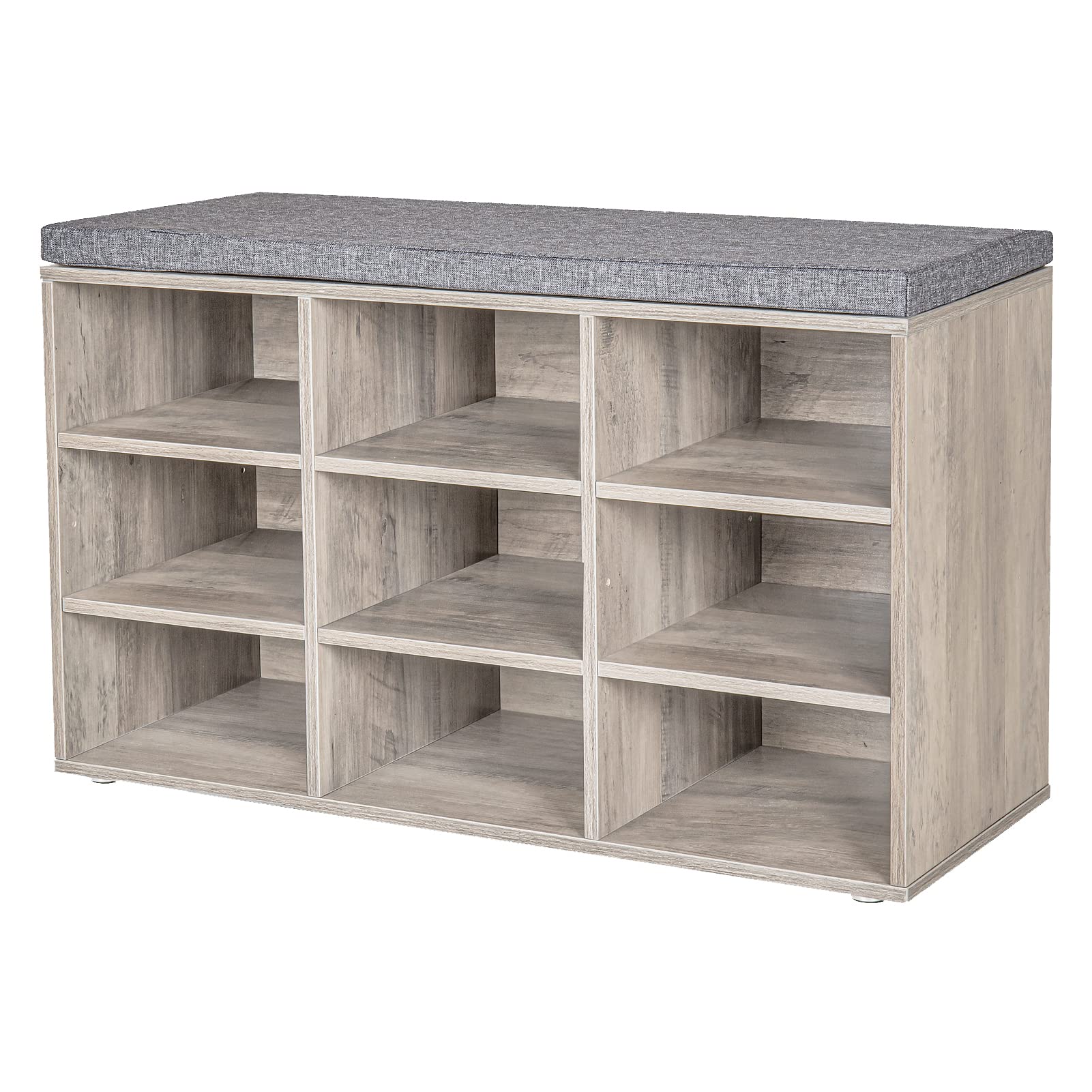 Dinzi Lvj Shoe Bench, 9 Cubbies Shoe Organizer For Entryway, Storage Bench With Cushion, Cubby Shoe Rack With Adjustable Shelves For Living Room, Bedroom, Mudroom, Hallway, Greige