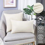 Brawarm Chenille Throw Pillow Covers 12X20 Inches - Cream Chenille Lumbar Pillow Covers Pack Of 2, Solid Dyed Soft Chenille Pill