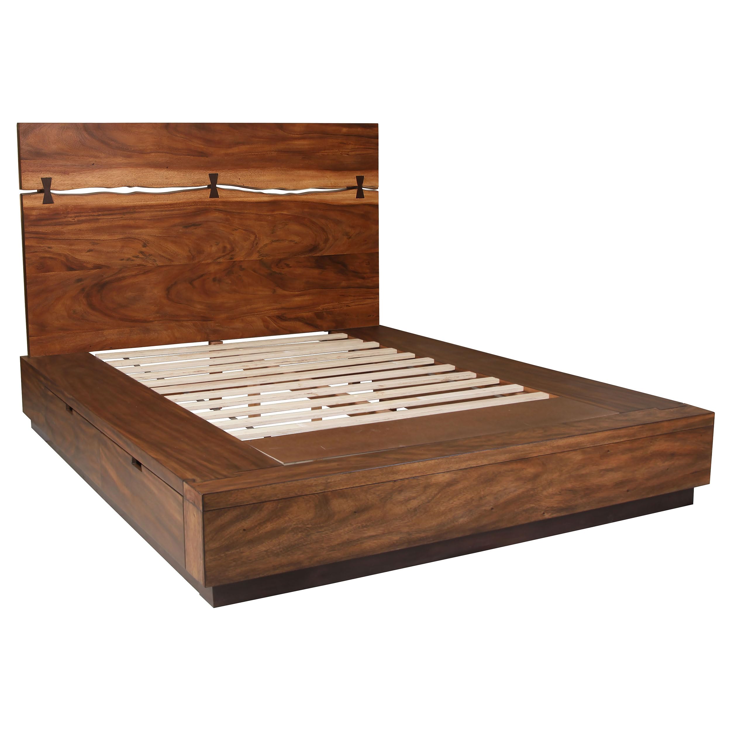 Coaster Home Furnishings Winslow Farmhouse 4-Piece Bedroom Set Live Edge Queen Size Storage Bed Frame 54-inch Headboard Smokey Walnut and Coffee Bean 223250SQ-S4