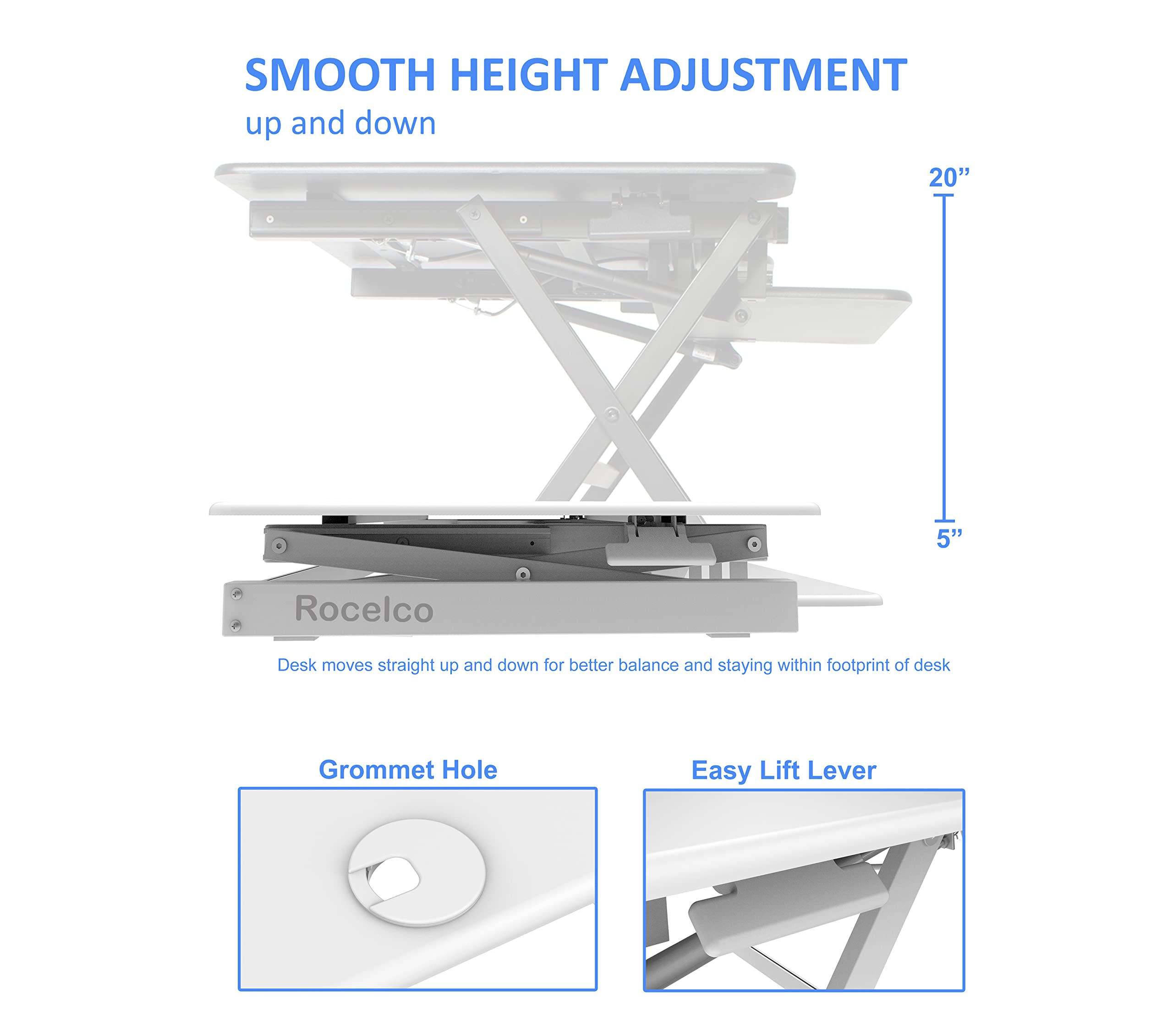 Rocelco 40" Large Height Adjustable Standing Desk Converter with Dual Monitor Mount BUNDLE - Quick Sit Stand Up Computer Workstation Riser - Retractable Keyboard Tray - White (R DADRW-40-DM2)