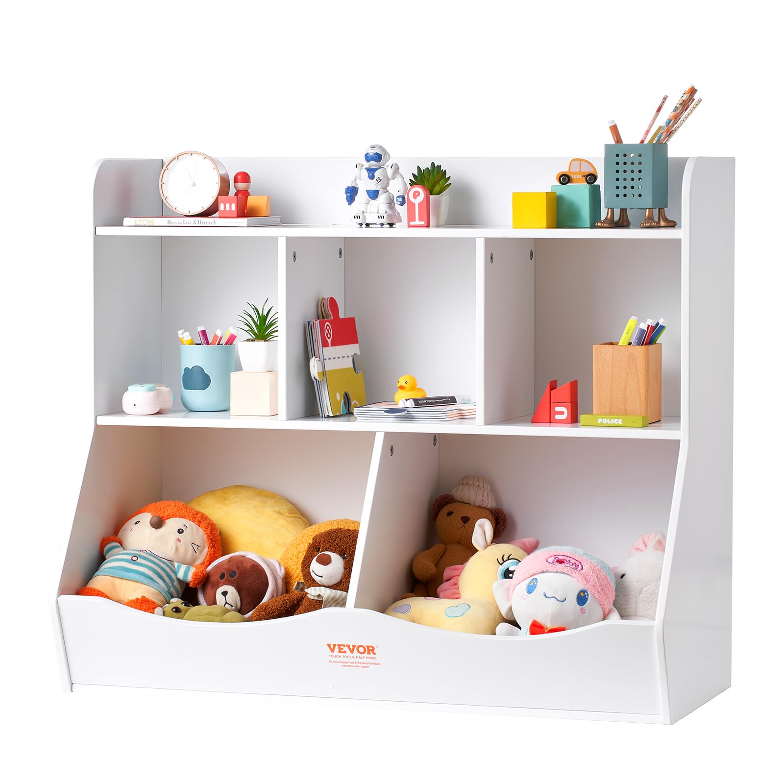 VEVOR Wood Kid Storage Cubby, Toy Storage Organizer with Bookshelf, 35'' W 5-Cubby Wood Toy Storage Cabinet, Children Book Toy S