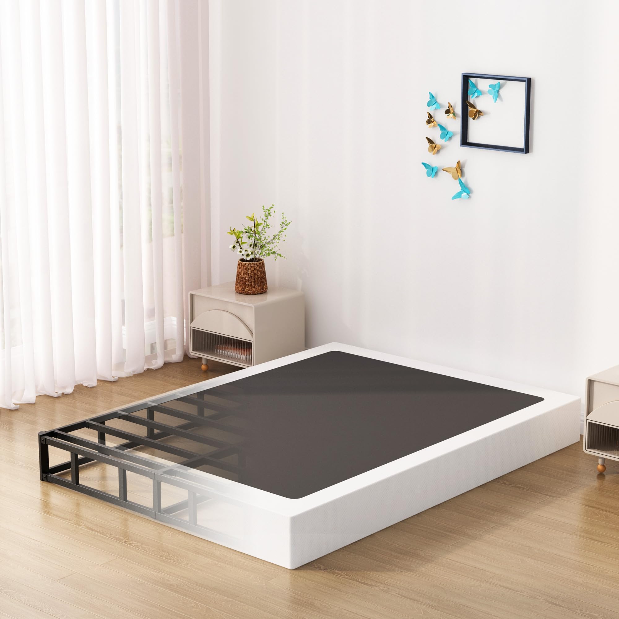 Upcanso 7 Inch King Box Spring Bed Base, Low Profile Metal Box Spring King With Fabric Cover, 3000 Lbs Max Weight Capacity Mattress Foundation, Noise-Free, Easy Assembly