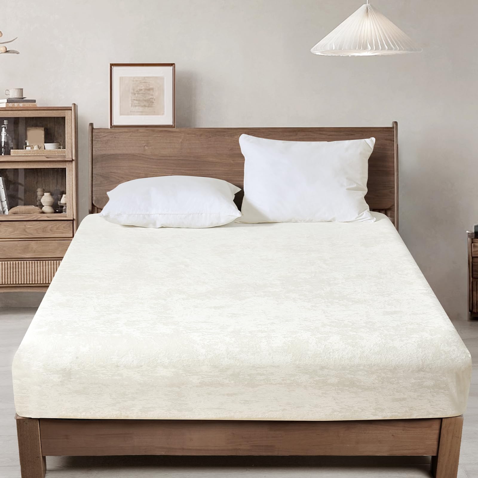 Phf Truly Velvet Fitted Sheet Only California King Size, Luxury Super Soft Cozy Comfy Fleece Bottom With 15' Deep Pocket, Suitable For Fall Winter And Spring, No Pillowcases, Snow White