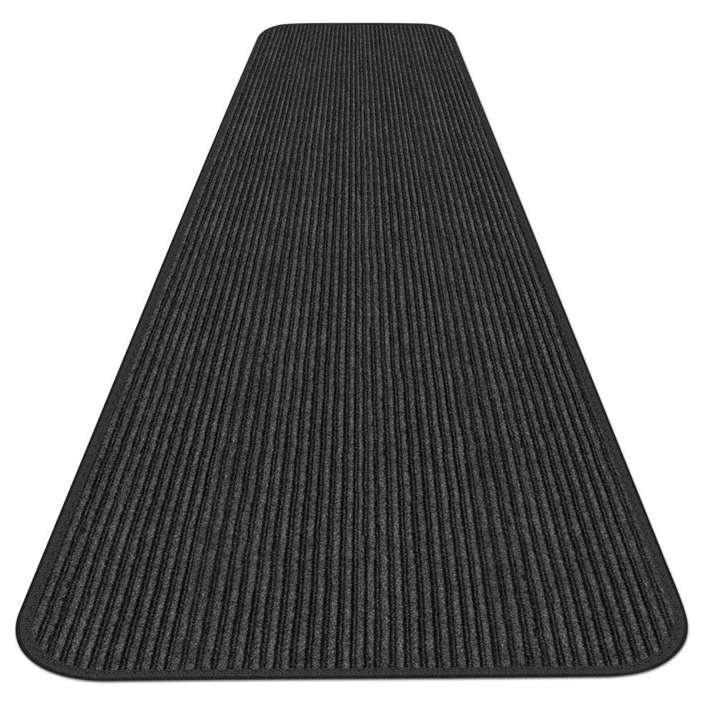 House, Home And More Indoor Outdoor Double-Ribbed Carpet Runner With Skid-Resistant Rubber Backing - Smokey Black - 3 Feet X 50 Feet