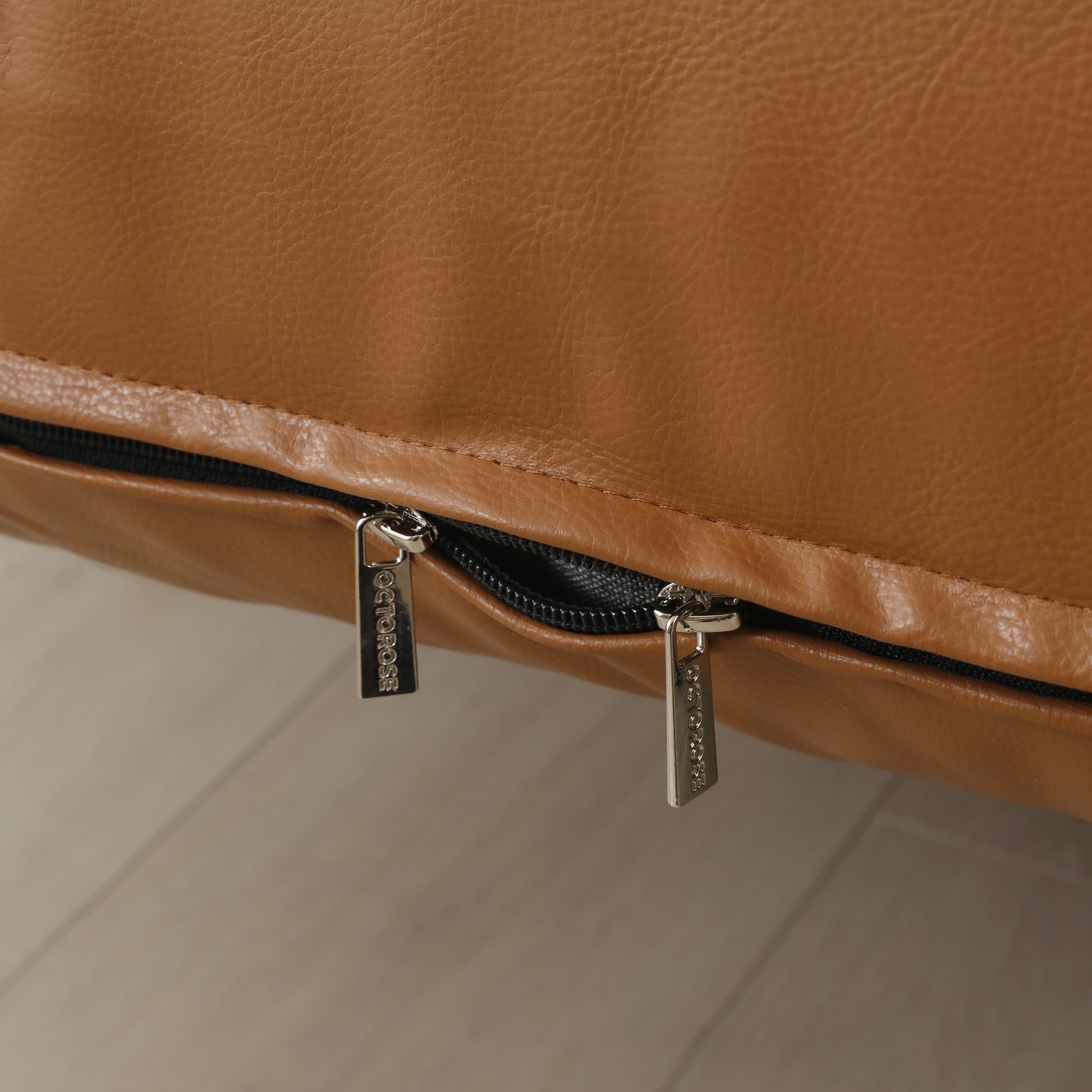 OctoRose Twin Size Faux Leather Futon Cover - Waterproof, Caramel, 3 Side Zipper, Model ZFC