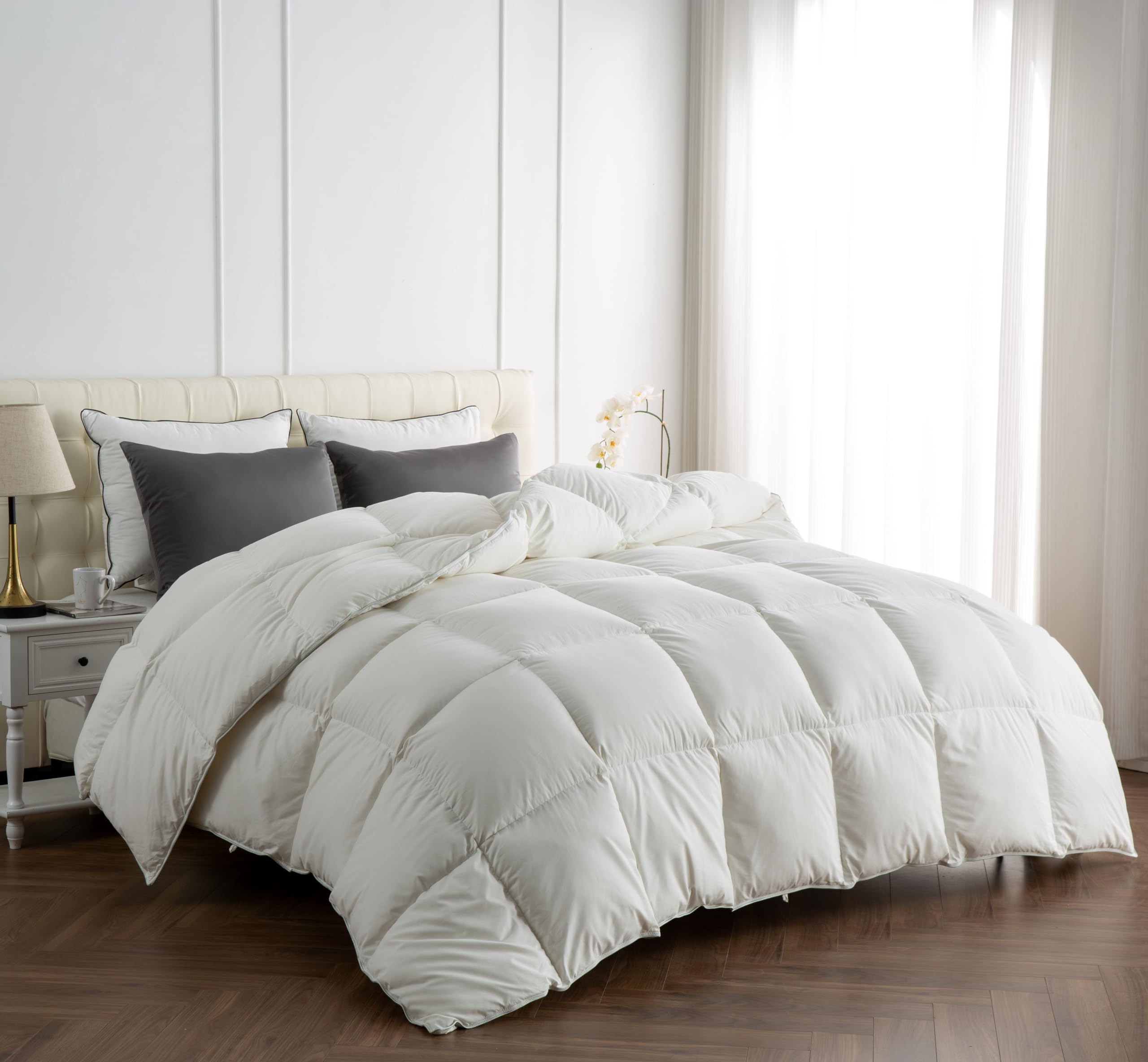 Apsmile Premium Feathers Down Comforter King Size, All Season Duvet Insert With 8 Corner Tabs, Ultra Soft Egyptian Cotton Cover