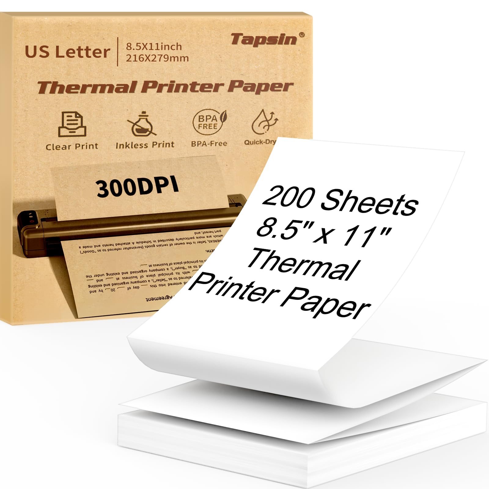 Thermal Printer Paper 8.5 X 11 Inch, Quick-Dry Us Letter Paper, Compatible With M08F M832 Portable Printer, Continuous Perforate