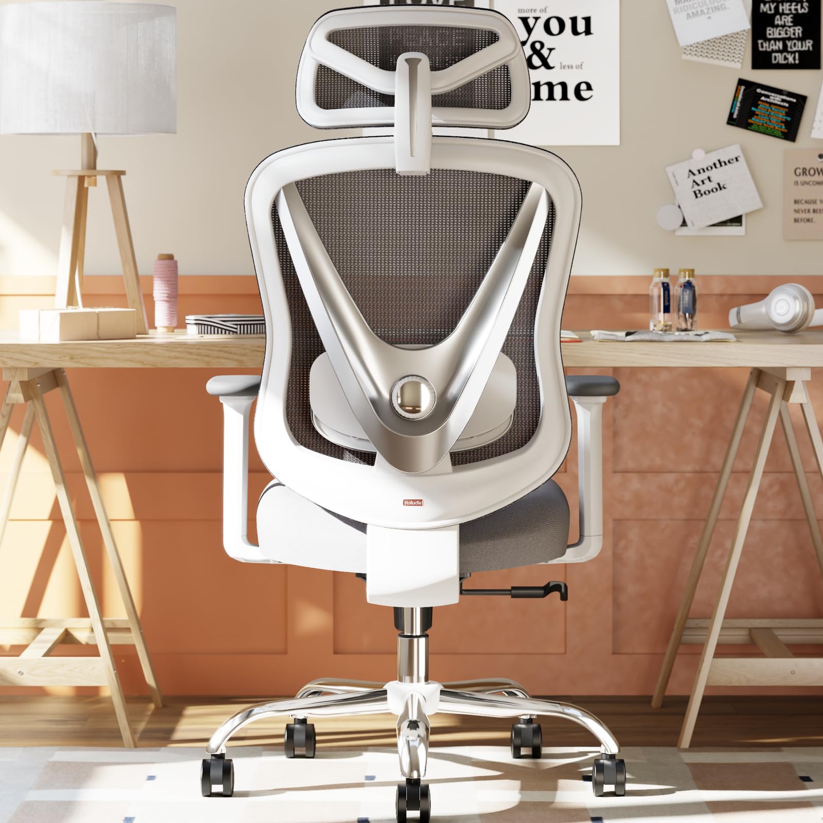 Holludle Ergonomic Office Chair With 3D Lumbar Support & 3D Adjustable Armrests - V-Shaped Back Design, Adjustable Desk Chair Fo