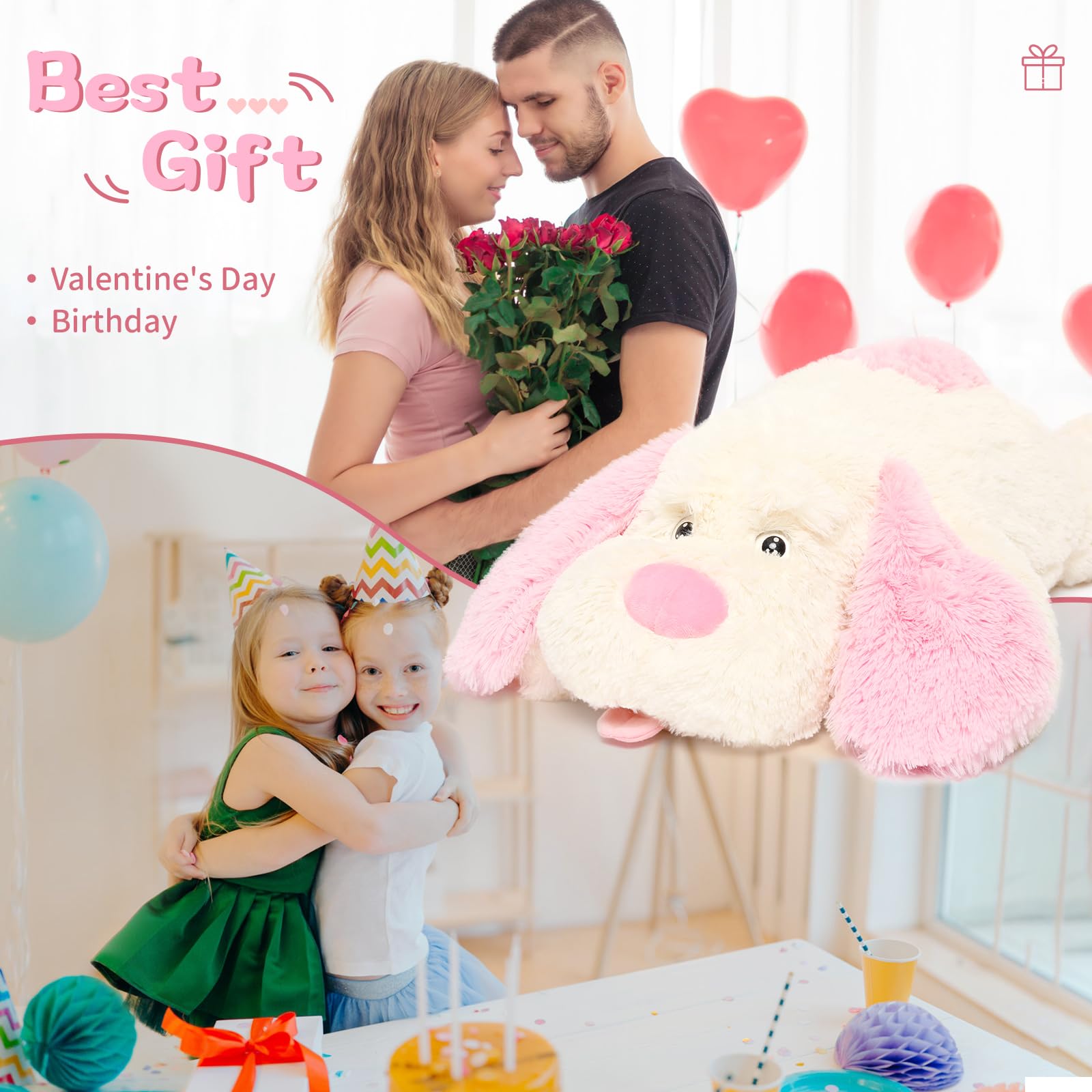 Morismos Dog Stuffed Animal 31 Inch, Large Puppy Plush Pillow, Big Soft Dog Plush Toys For Girls Kids