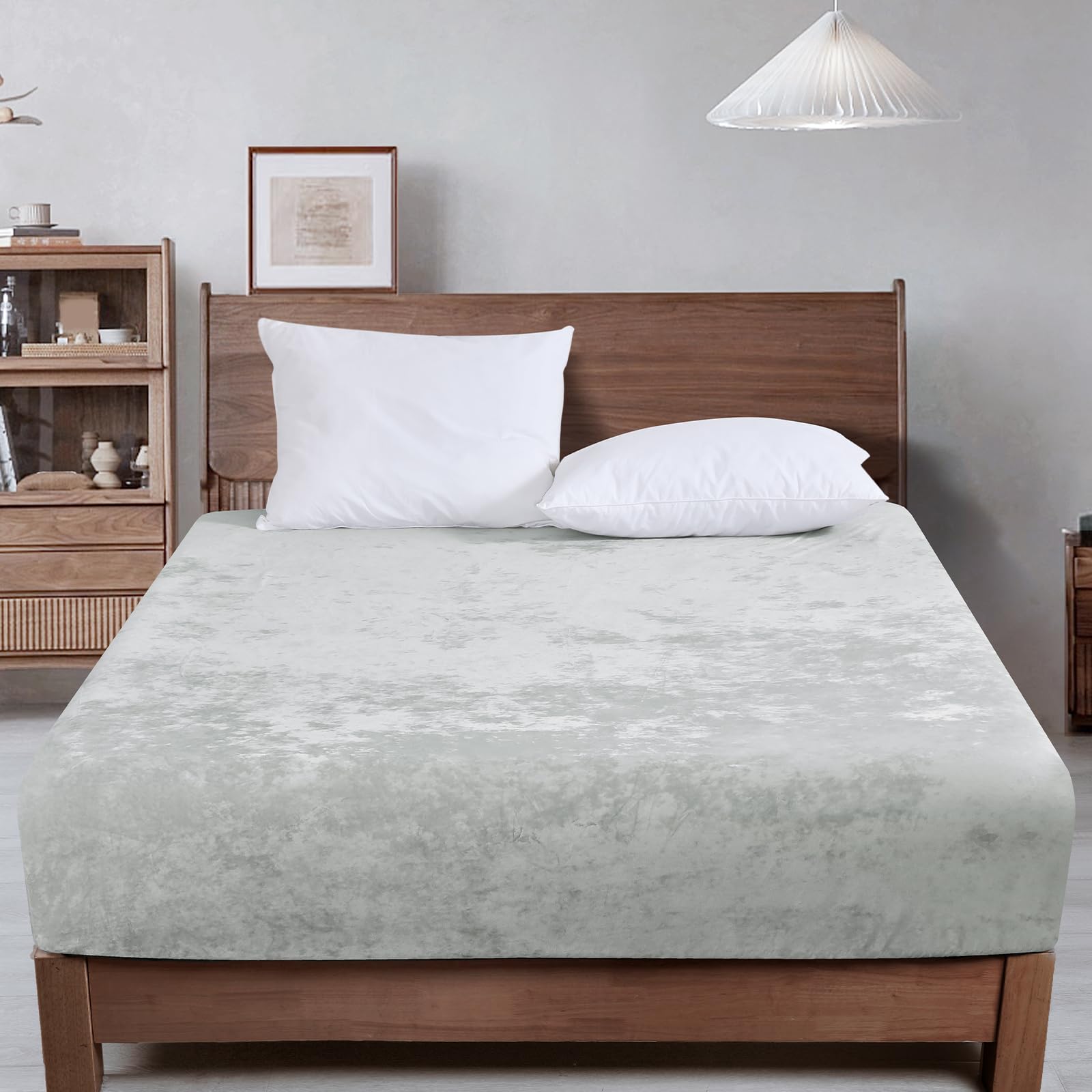 Phf Truly Velvet Fitted Sheet Only Full Size, Luxury Super Soft Cozy Comfy Fleece Bottom With 15' Deep Pocket, Suitable For Fall Winter And Spring, No Pillowcases, Sliver Grey