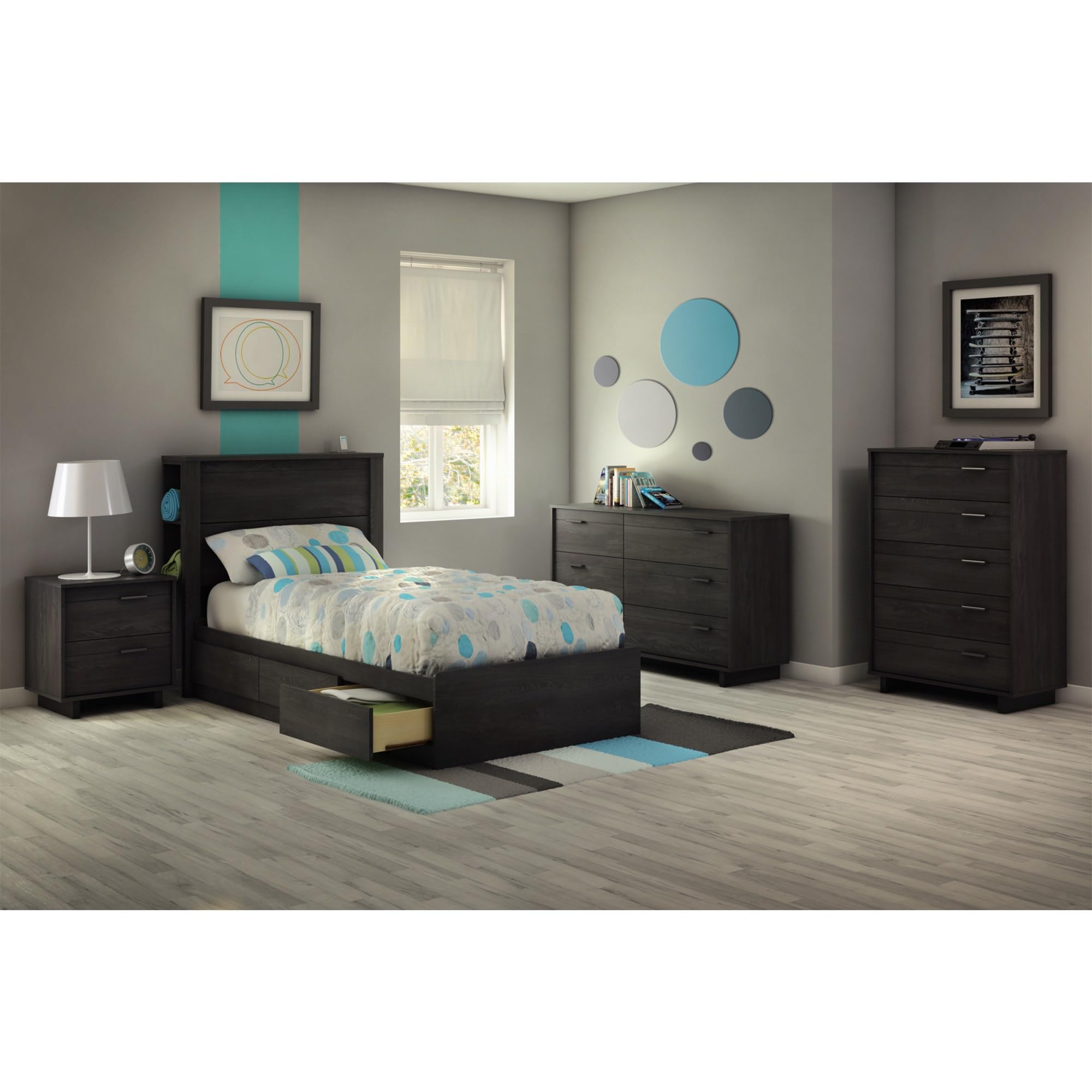 South Shore Fynn 2-Drawer Nightstand, 0, Gray Oak