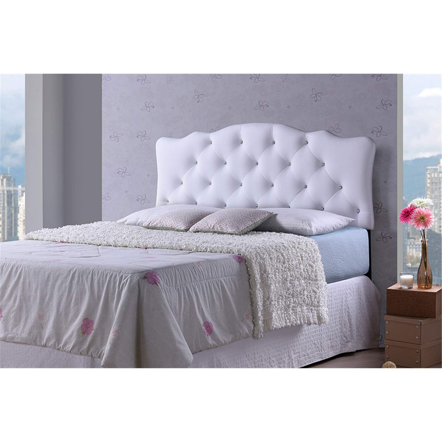 Baxton Studio Rita Modern and Contemporary White Faux Leather Upholstered Button-Tufted Scalloped Twin Size Headboard