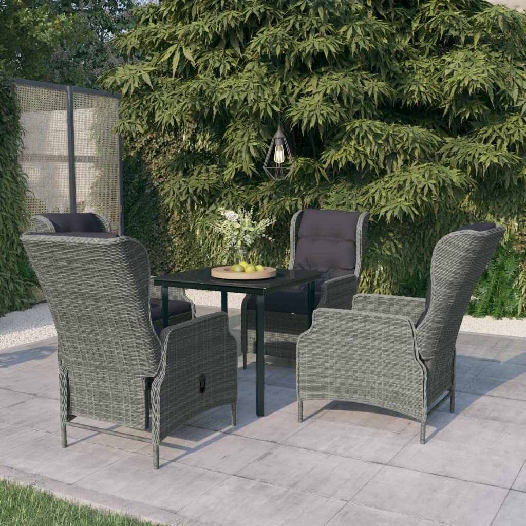 vidaXL 5 Piece Patio Dining Set - PE Rattan Reclining Chairs with Adjustable Backrest, Thick Padded Cushions - Perfect for Outdoor Dining and Gatherings - Light Gray