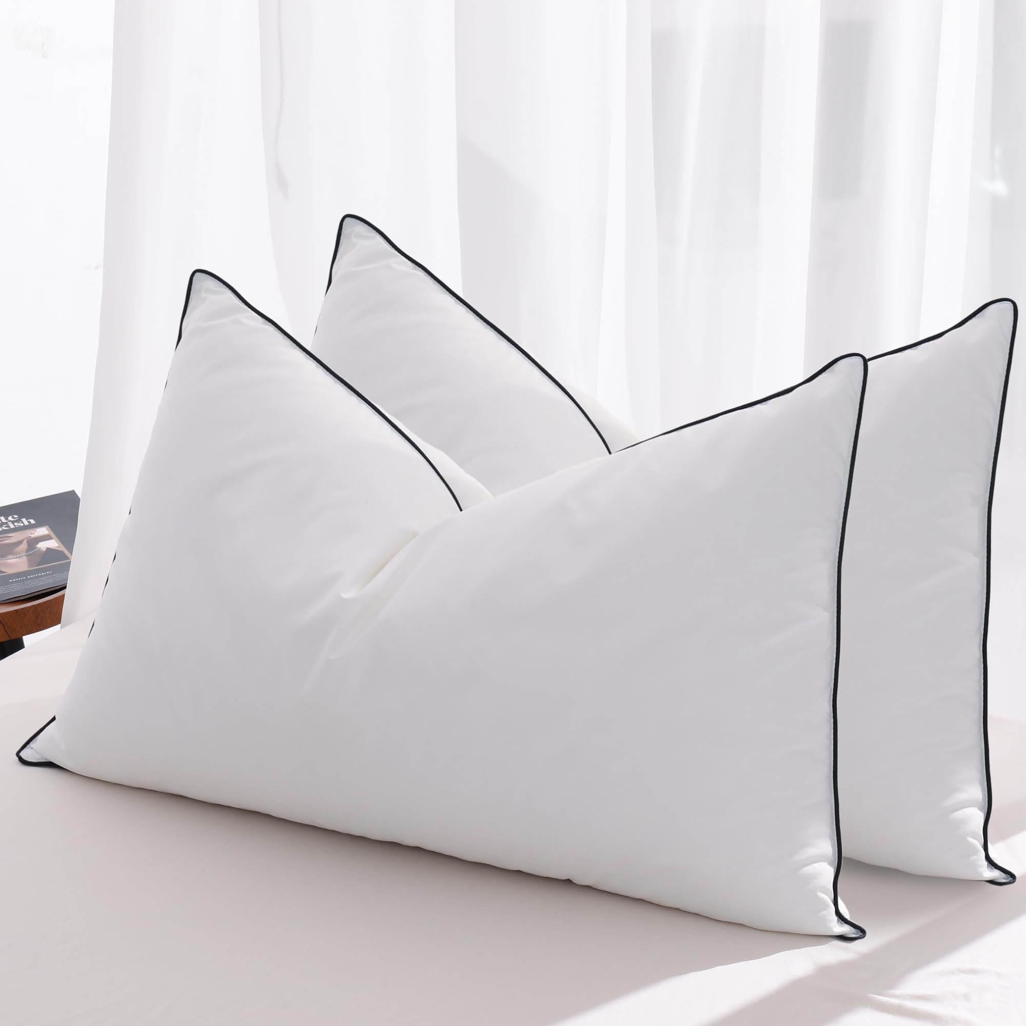 Mosluna Feather Down Pillows King Size Set of 2, Hotel Collection Bed Pillow, Airyfil Fillings, Cotton, White, 20x36 in