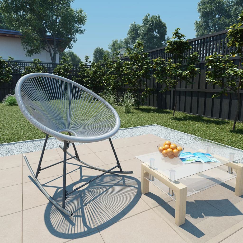 vidaXL Outdoor Rocking Moon Chair - Weather-Resistant Gray Poly Rattan Chair with Powder-Coated Steel Frame - Comfortable Seating for Patio and Garden Use