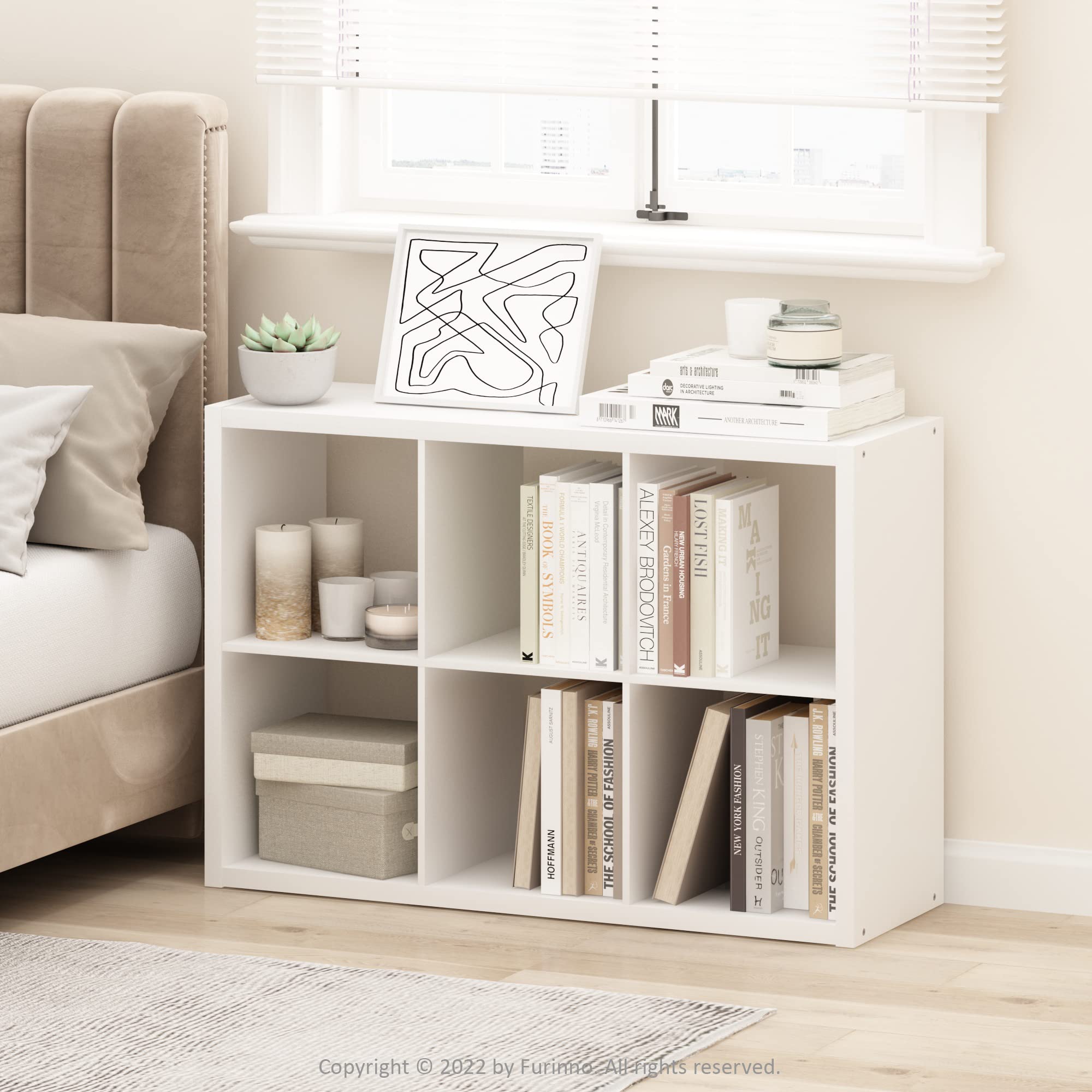 Furinno Cubicle Open Back Decorative Cube Storage Organizer, 6-Cube, White