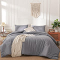 Haowaner Comforter Set, Grey, Queen Size, 3 Pieces Including Comforter And 2 Pillowcases, Non-Migrating Fill, Polyester Microfib