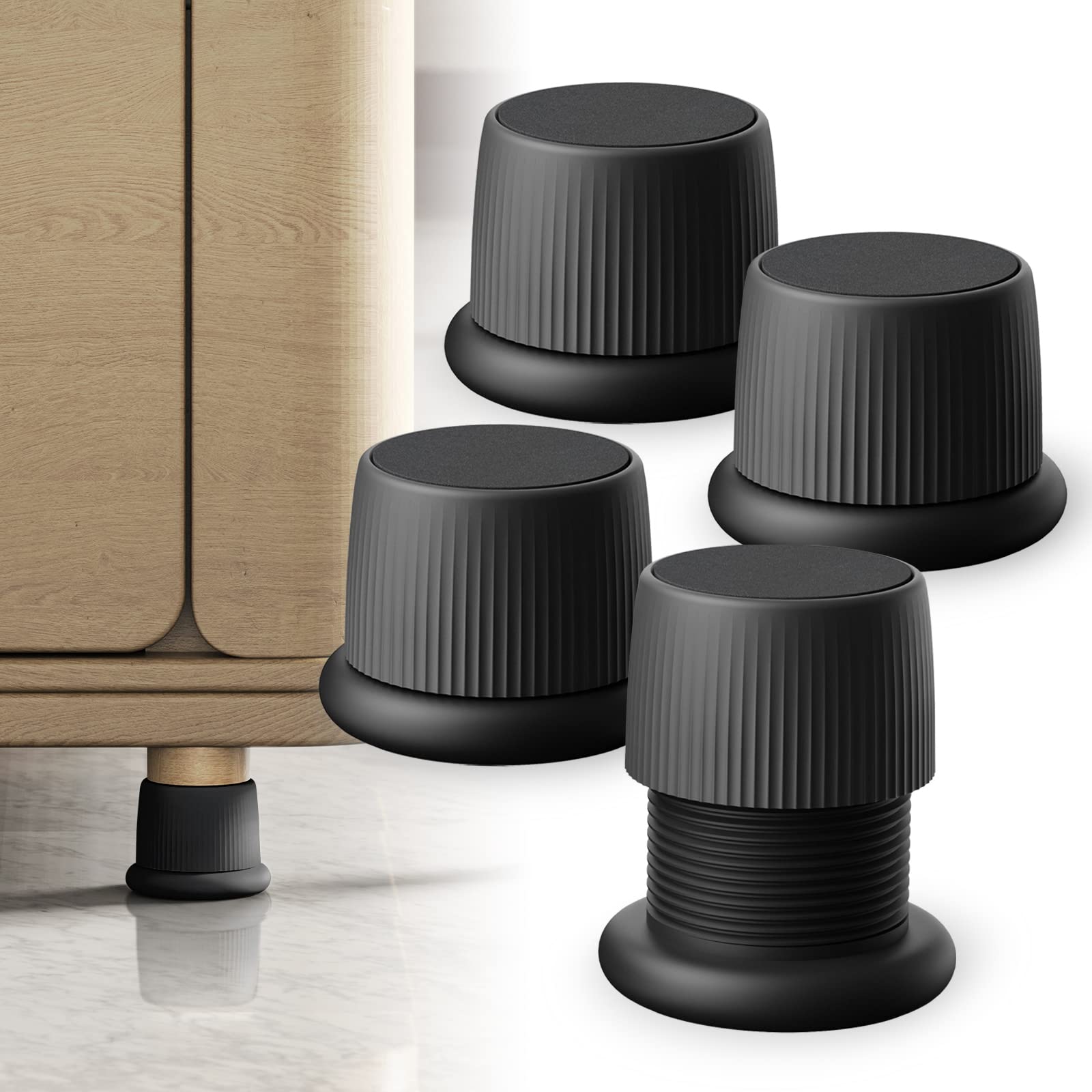 Xuenair Adjustable Furniture Bed Risers, 1.6-2.6 Inch Bed Risers Black, Durable Plastic And Anti Slip Couch Risers 2 Inch Abs Ad