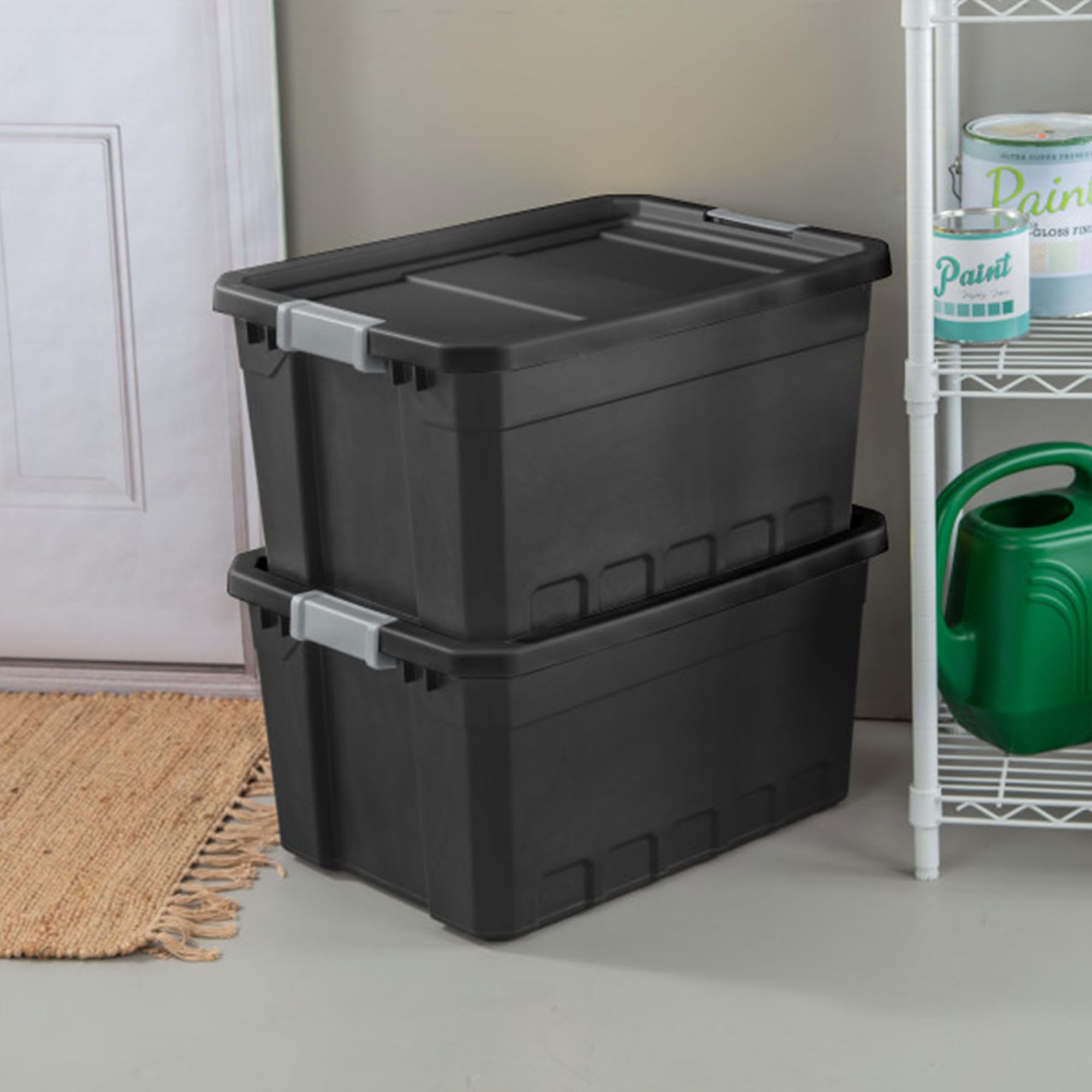 Sterilite 19 Gallon Plastic Stacker Tote, Heavy Duty Lidded Storage Bin Container For Stackable Garage And Basement Organization