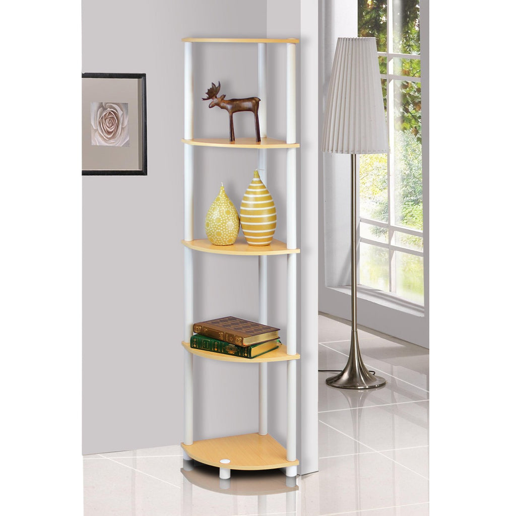 Furinno Turn-N-Tube Corner Display Rack Shelving Unit Beech/White/5-Tier/2 Pack