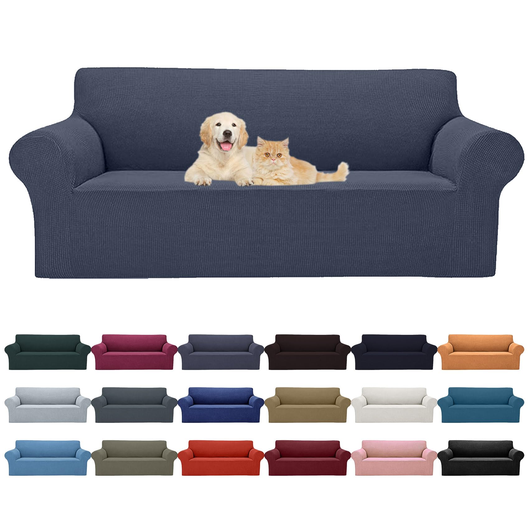 2025 New Stretch Sofa Slipcovers Couch Cover For 3 Cushion Furniture Protector Sofa Covers With Elastic Bottom Jacquard Fabric Small Checks For Pets, Kids -Sofa, Charcoal
