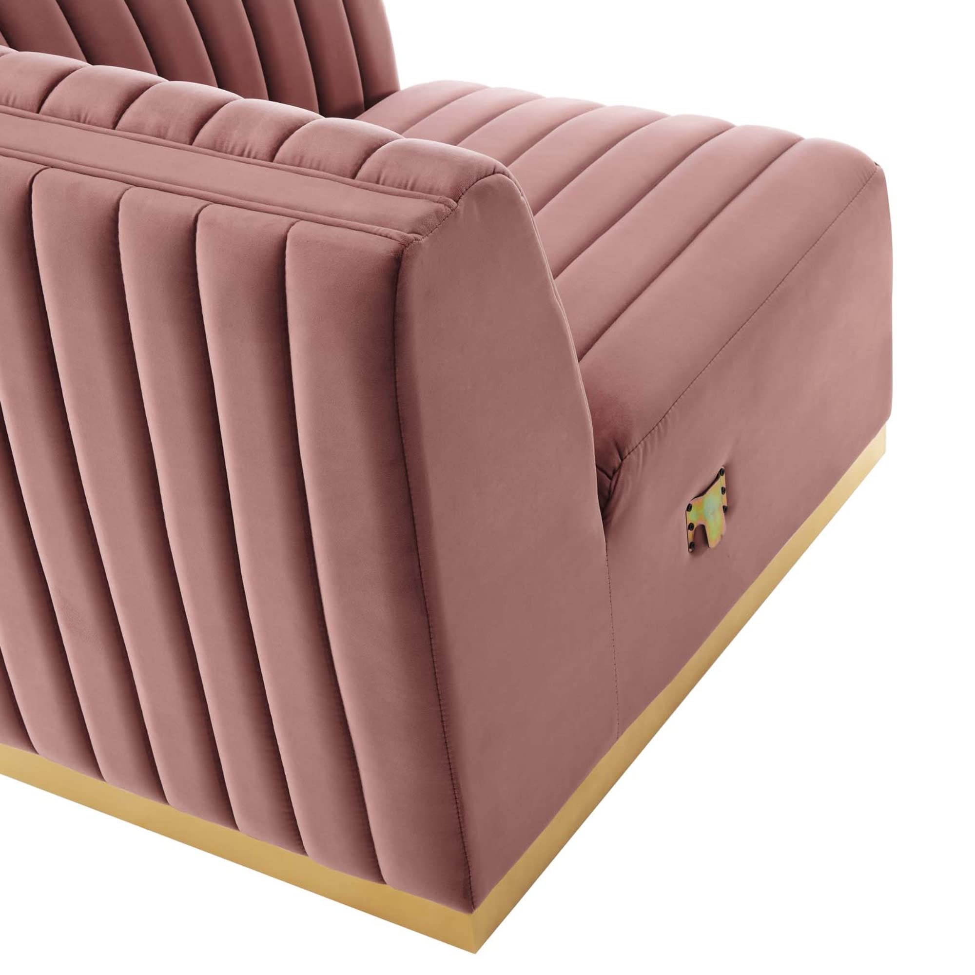 Modway Conjure Channel Tufted Performance Velvet Right Corner Chair in Gold/Rose