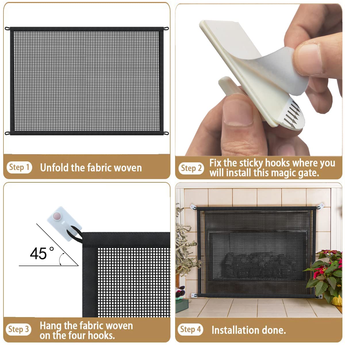 Cupount Fireplace Screen Safe Mesh Gate - Child Proof Barrier for Living Room, 29"x44.5", Black, Model BLW45A