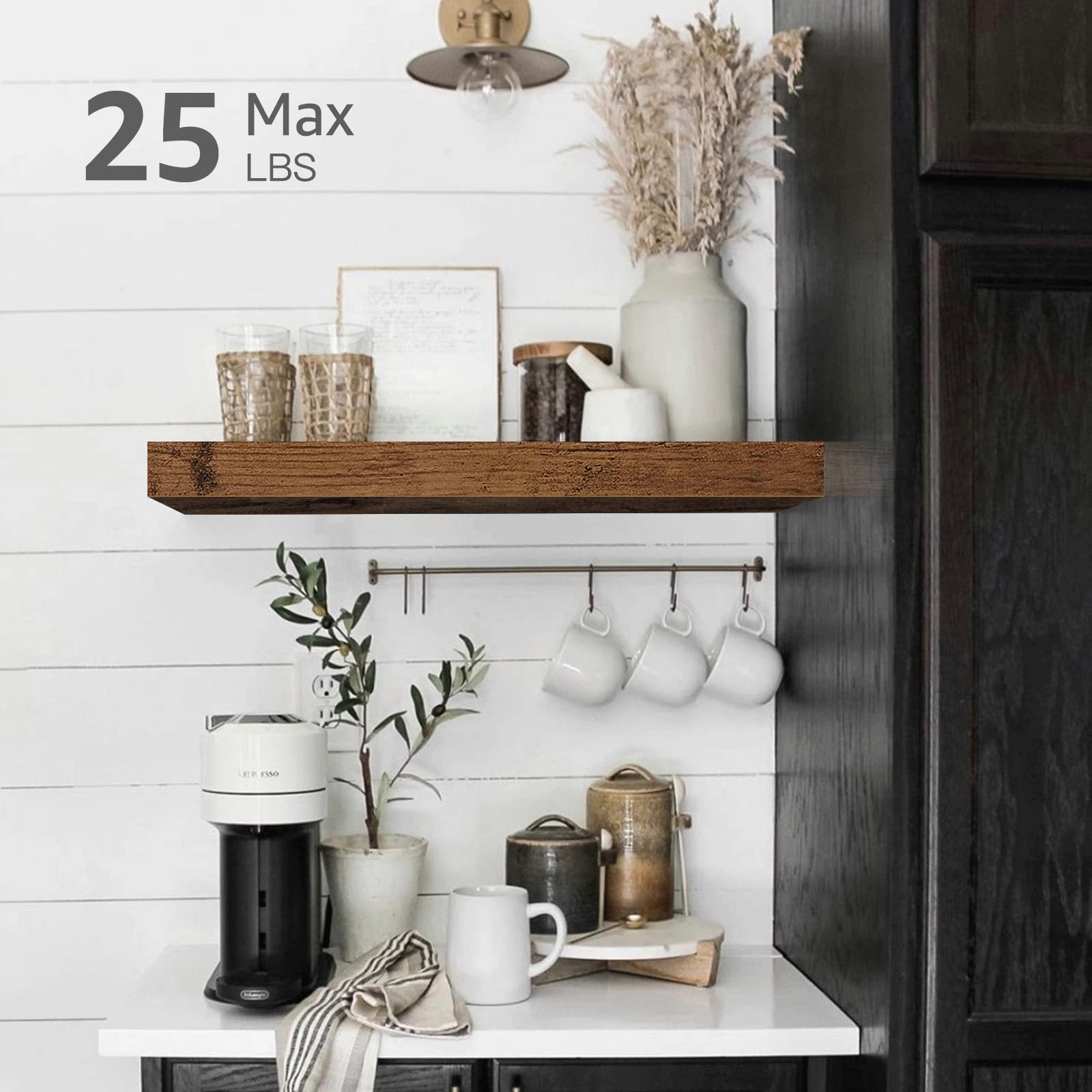Qeeig Bathroom Floating Shelves For Wall - Shelf Over Toilet Small Wall Mounted Farmhouse Decor 16 Inch Set Of 2, Rustic Brown (