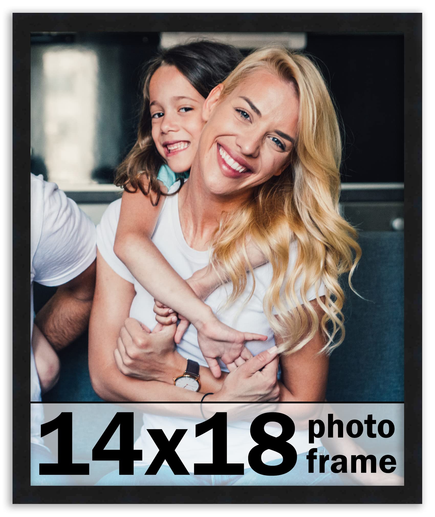 14x18 Frame Black Picture Frame - Complete Modern Photo Frame Includes UV Acrylic Shatter Guard Front, Acid Free Foam Backing Bo