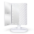 deweisn Trifold Lighted Vanity Makeup Mirror with 21 LEDs Lights,1x/2x/3x Magnification and Touch Screen Dimming,Two Power Suppl