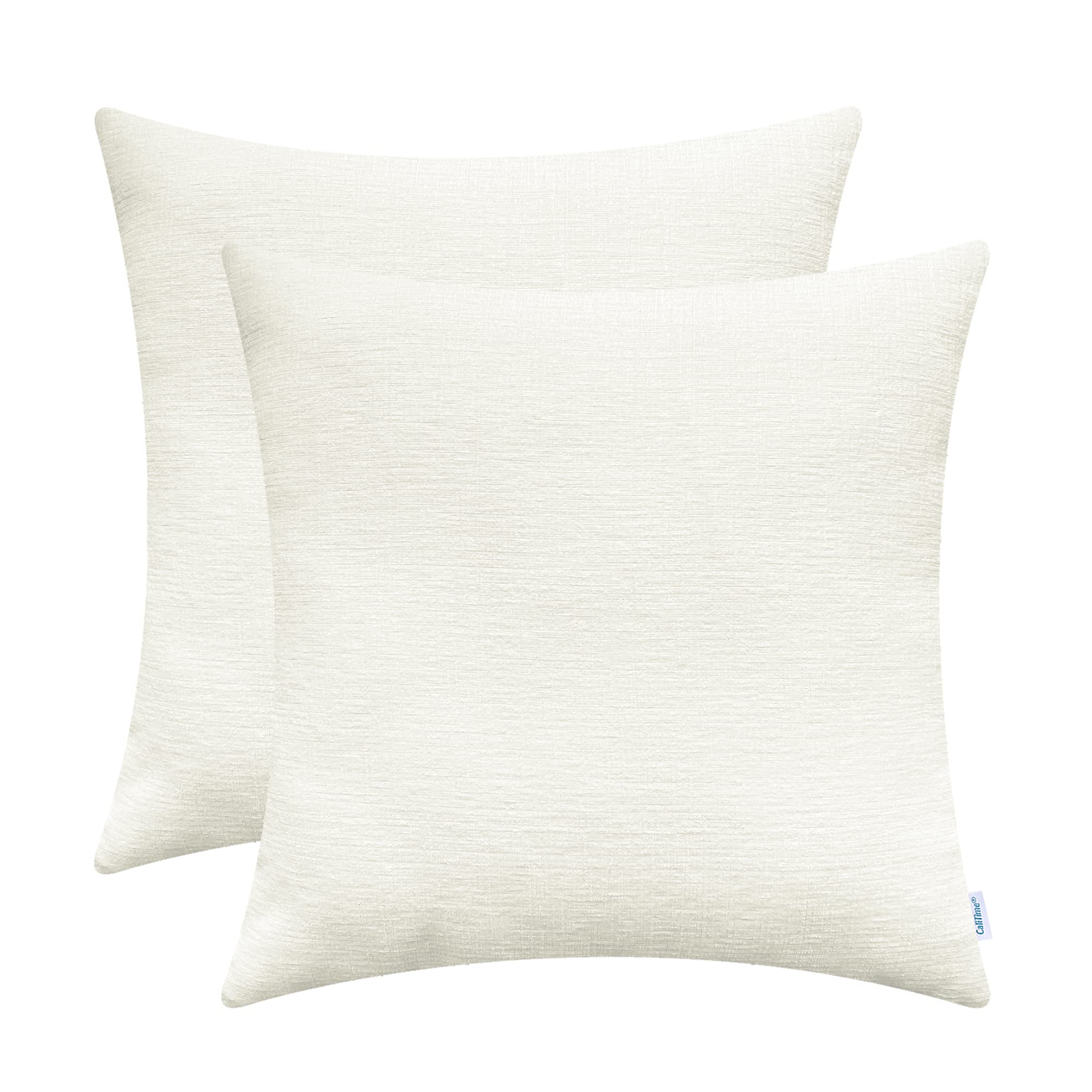 Calitime Pack Of 2 Cozy Throw Pillow Covers Cases For Couch Sofa Home Decoration Solid Dyed Soft Chenille 16 X 16 Inches Cream