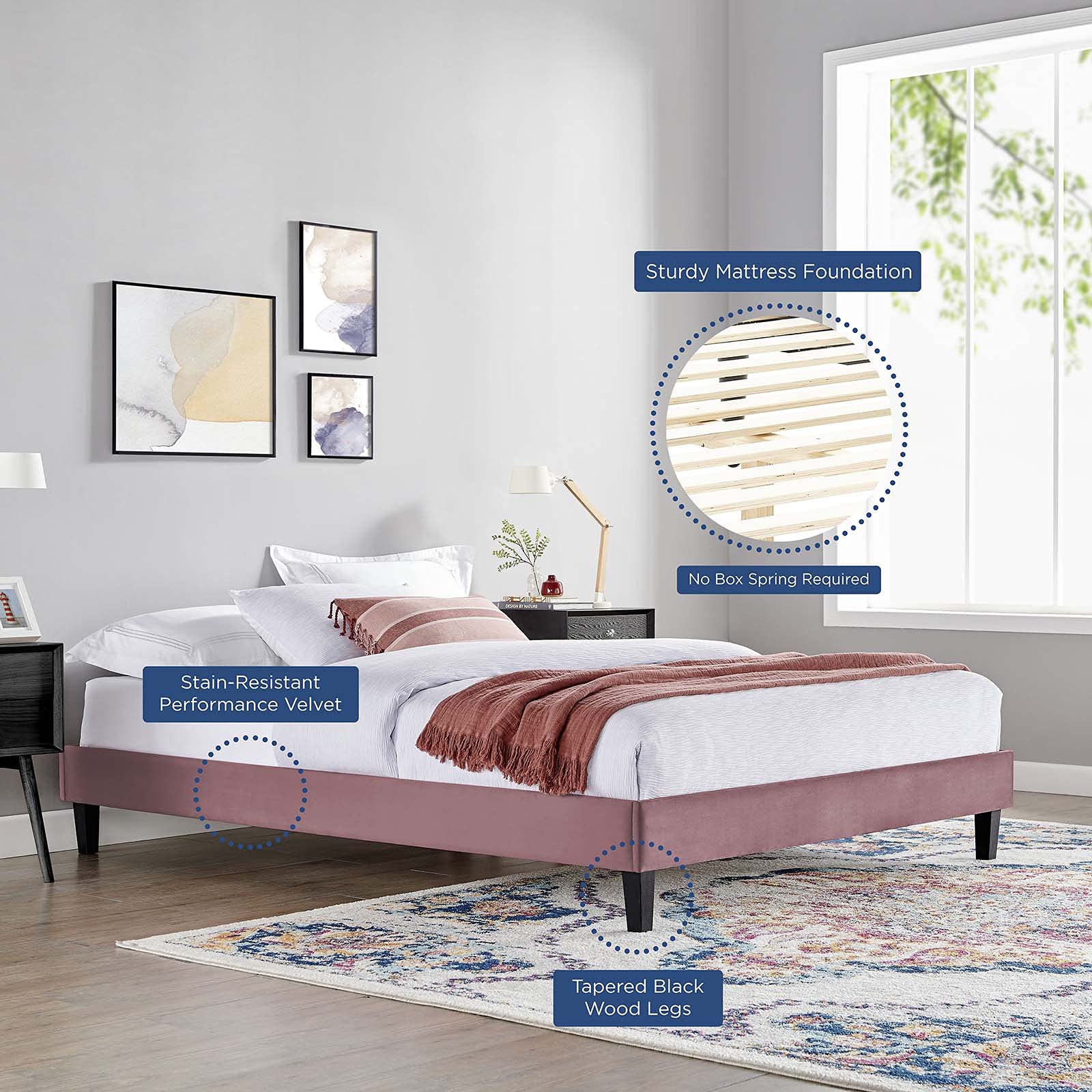 Modway Reign Platform, King, Dusty Rose