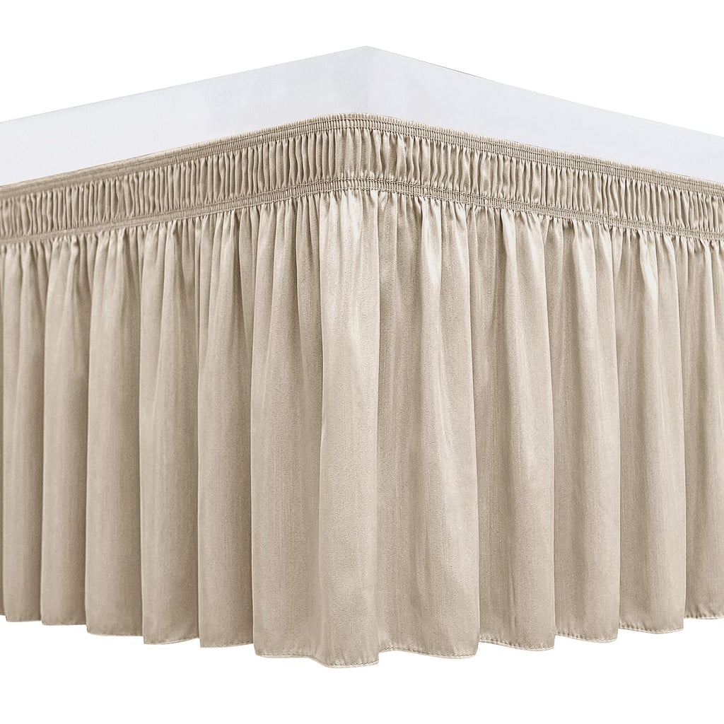 Biscaynebay Wrap Around Bed Skirts For Full & Full Xl Beds 22' Long Drop, Light Camel Adjustable Elastic Dust Ruffles Easy Fit