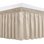 Biscaynebay Wrap Around Bed Skirts For Full & Full Xl Beds 22' Long Drop, Light Camel Adjustable Elastic Dust Ruffles Easy Fit