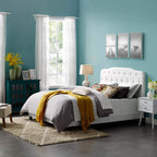 Modway Amelia Tufted Fabric Upholstered King Platform Bed in White