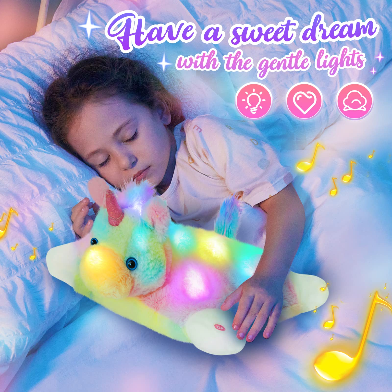 Glow Guards 16' Light Up Musical Rainbow Unicorn Plush Pillow,Led Singing Soft Colorful Unicorn Stuffed Animal,Sofa Decors Birt