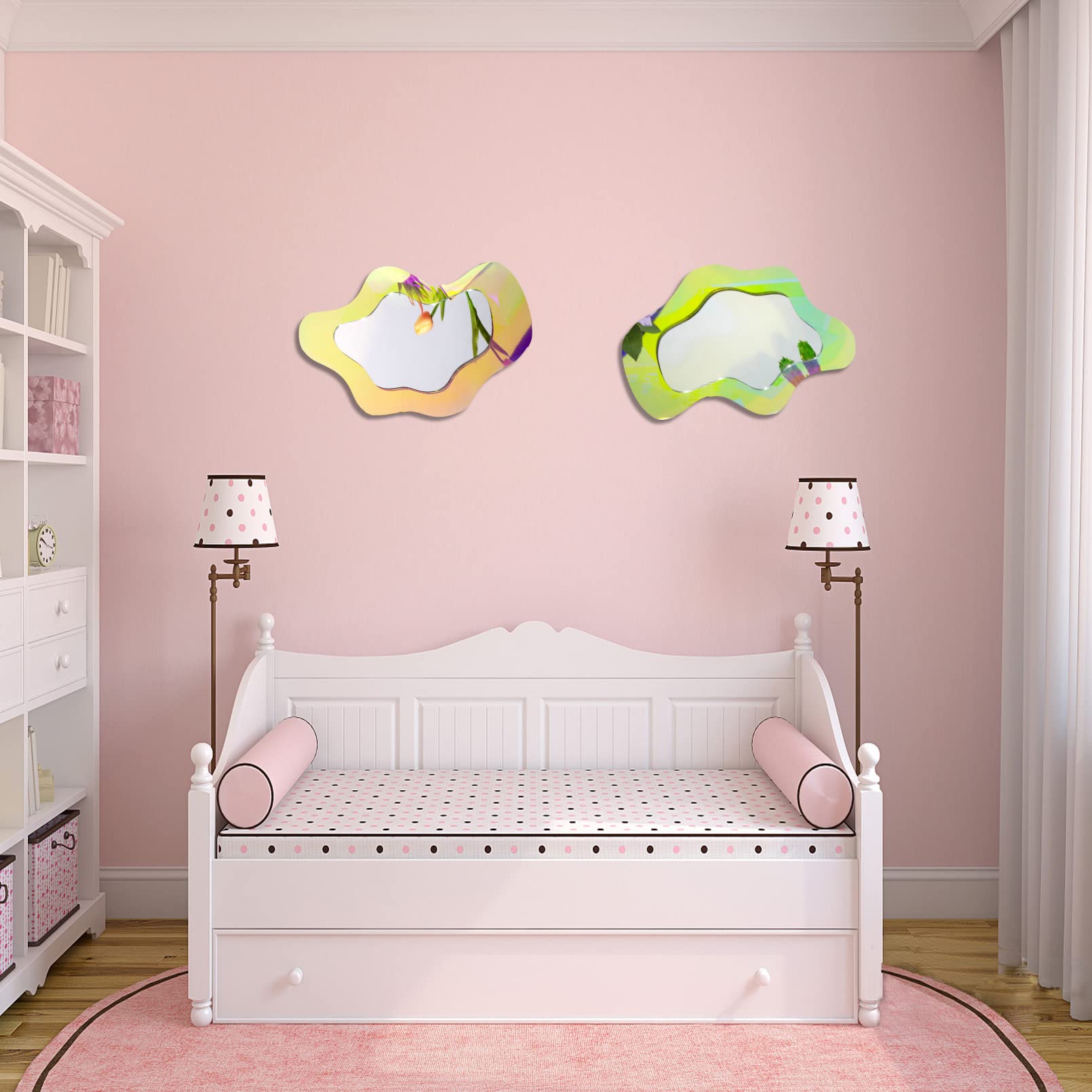 Irregular Wall Mirror Wavy Acrylic Rainbow Mirror Room Decor Aesthetic Mirror Amorphic Vanity Retro Mirror For Bedroom Living Ro