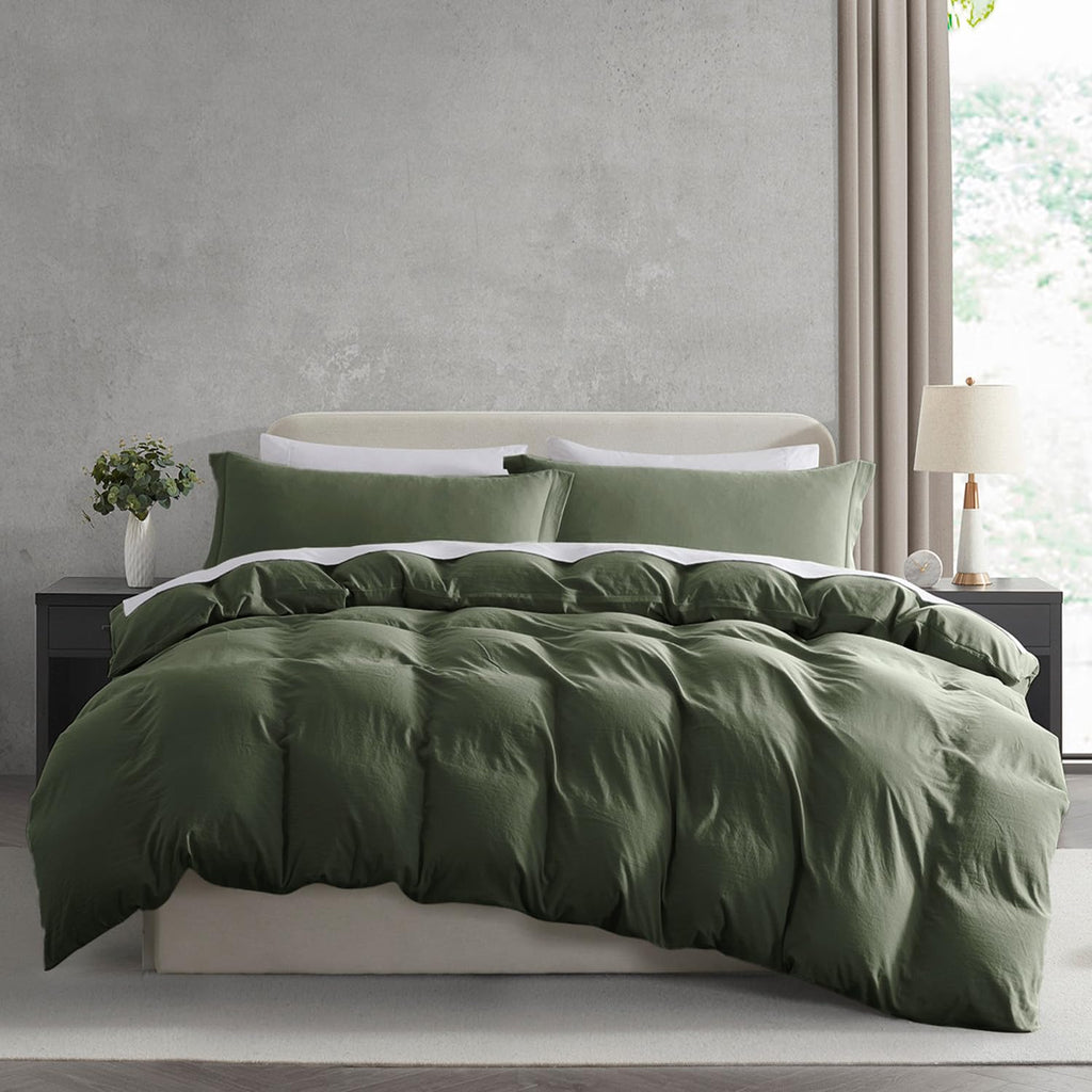 Nestl Olive Green California King Duvet Cover Sets - Soft Prewashed Cal King Duvet Cover, 3 Piece, With Zipper Closure, 1 Duvet Cover 104X98 Inches And 2 Pillow Shams - No Comforter