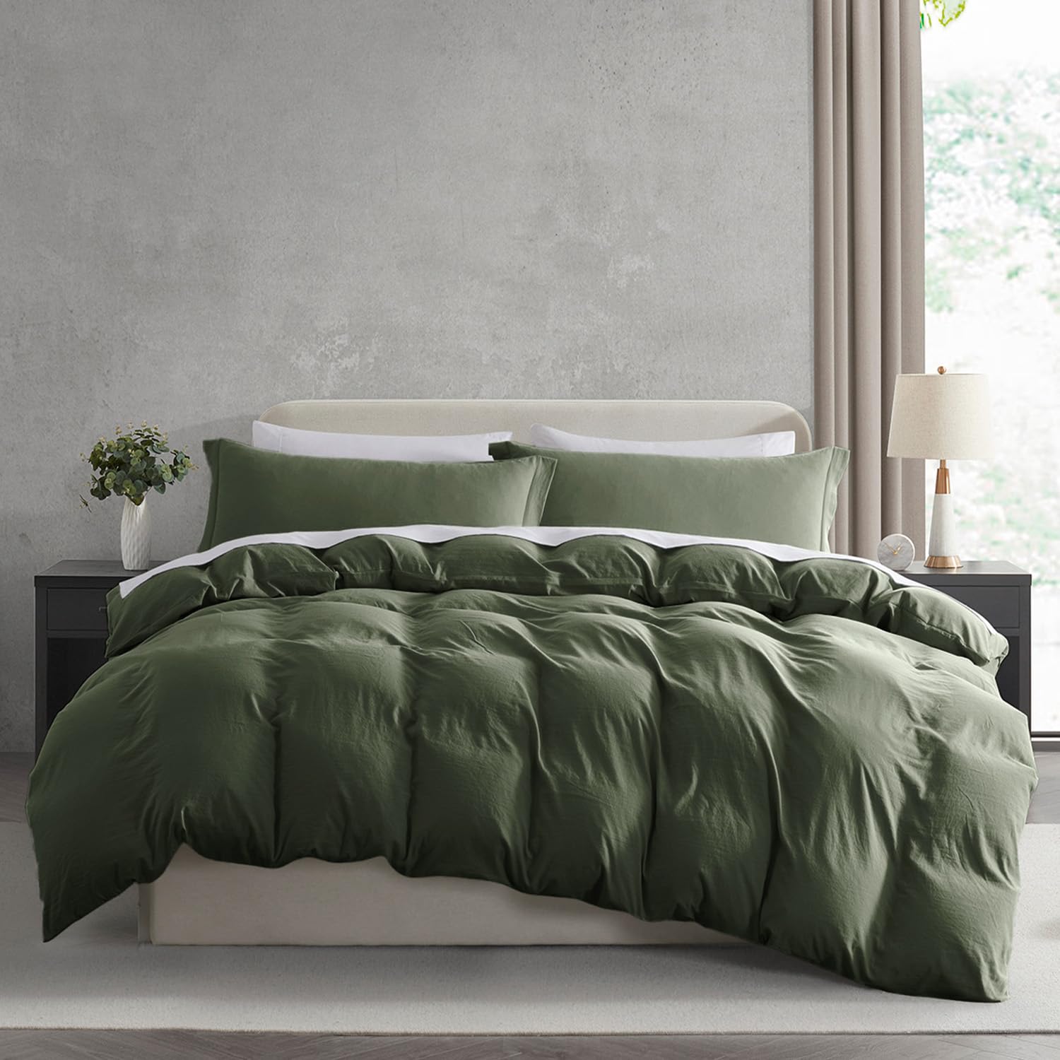 Nestl Olive Green California King Duvet Cover Sets - Soft Prewashed Cal King Duvet Cover, 3 Piece, With Zipper Closure, 1 Duvet Cover 104X98 Inches And 2 Pillow Shams - No Comforter