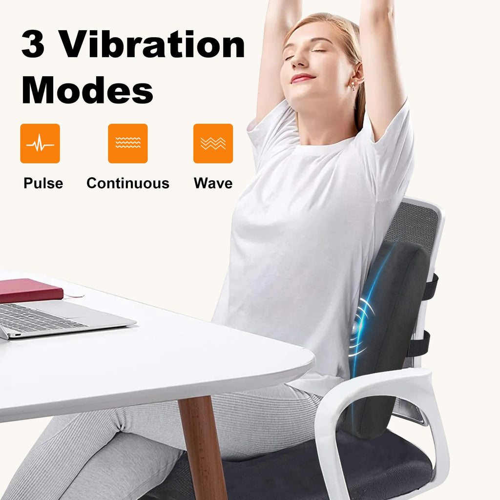 CILI Lumbar Support Pillow CL-4102, Heated Back Support with Vibration, Ergonomic Cotton, Black