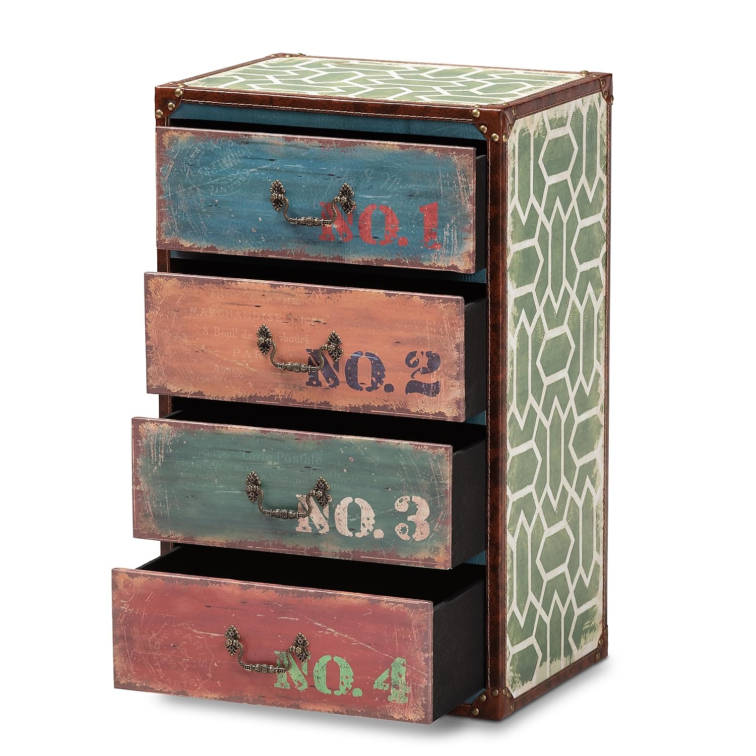 Baxton Studio Amandine 4-Drawer Storage Cabinet, 25.6-inch, Multicolor, Faux Leather, White