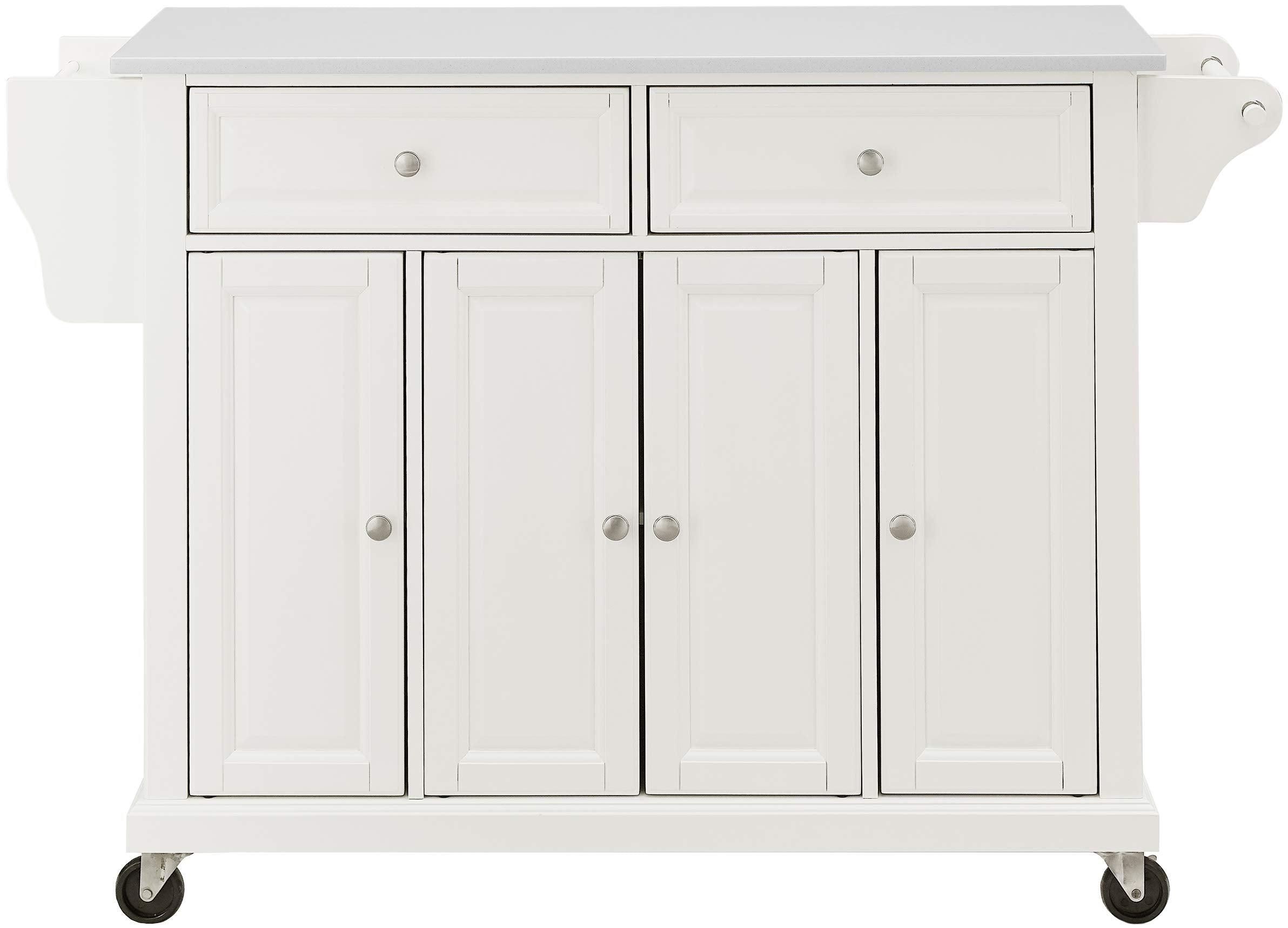 Crosley Furniture Full Size Rolling Kitchen Island Cart, White, Stone Top, Model KF30005EWH