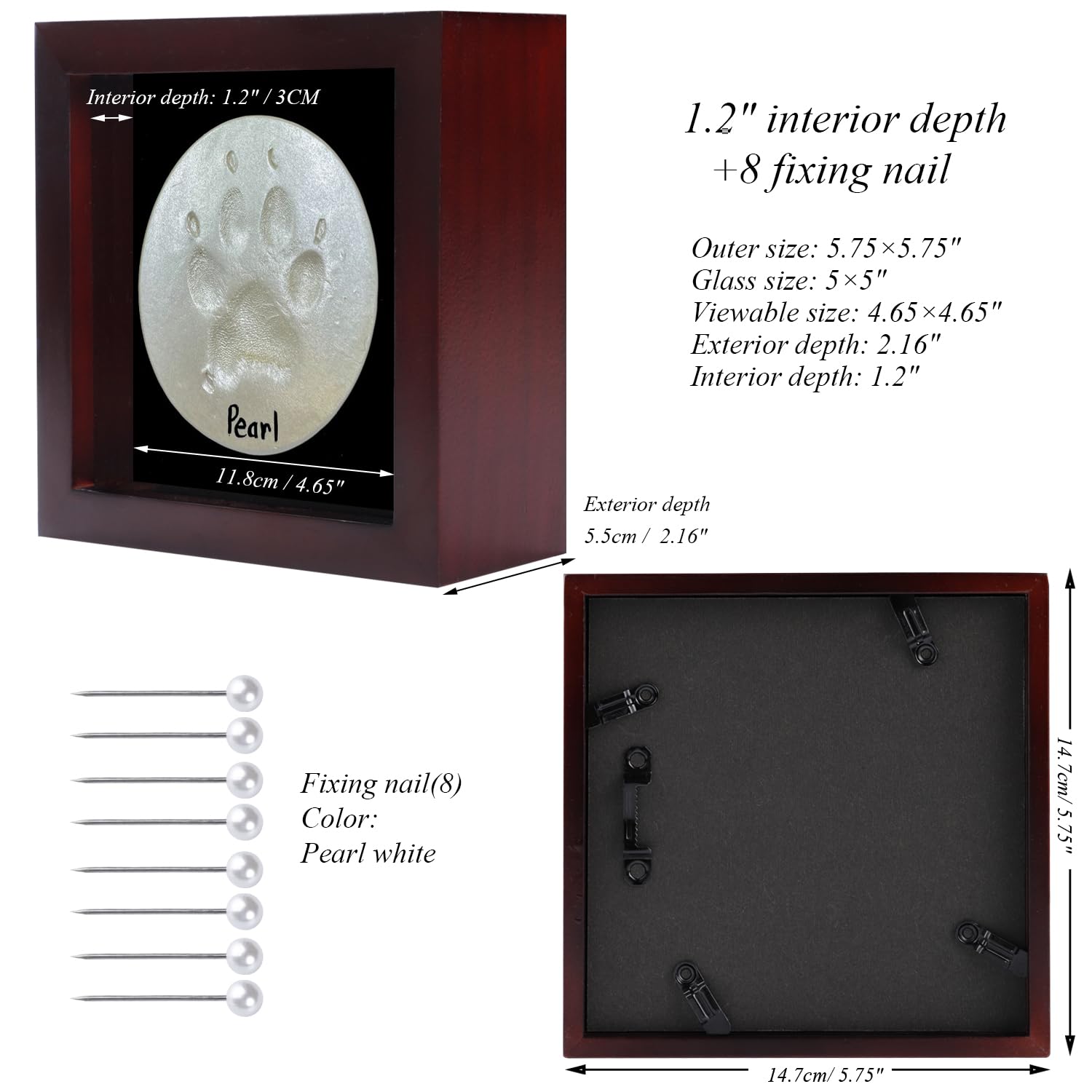 1DOT2 Small Shadow Box Frame Display Case, 5x5, Cherry Red, Grade A Pine Wood, HD Glass Front
