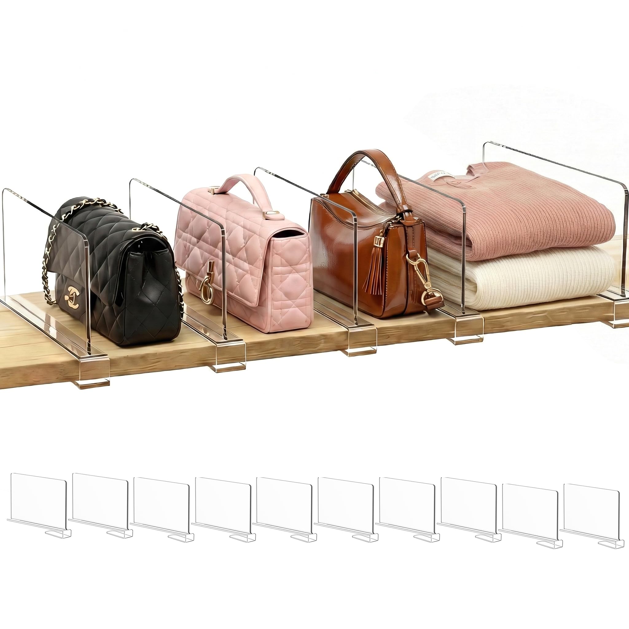 Shelf Dividers Purse Organizer for Closet: 6-inch Tall(Shorter Version) Acrylic Handbag Organizer - Small Space Separator for Cl