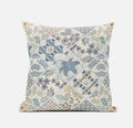 HomeRoots Light Grey Cream 16â€ White Blue Patch Suede Zippered Throw Pillow