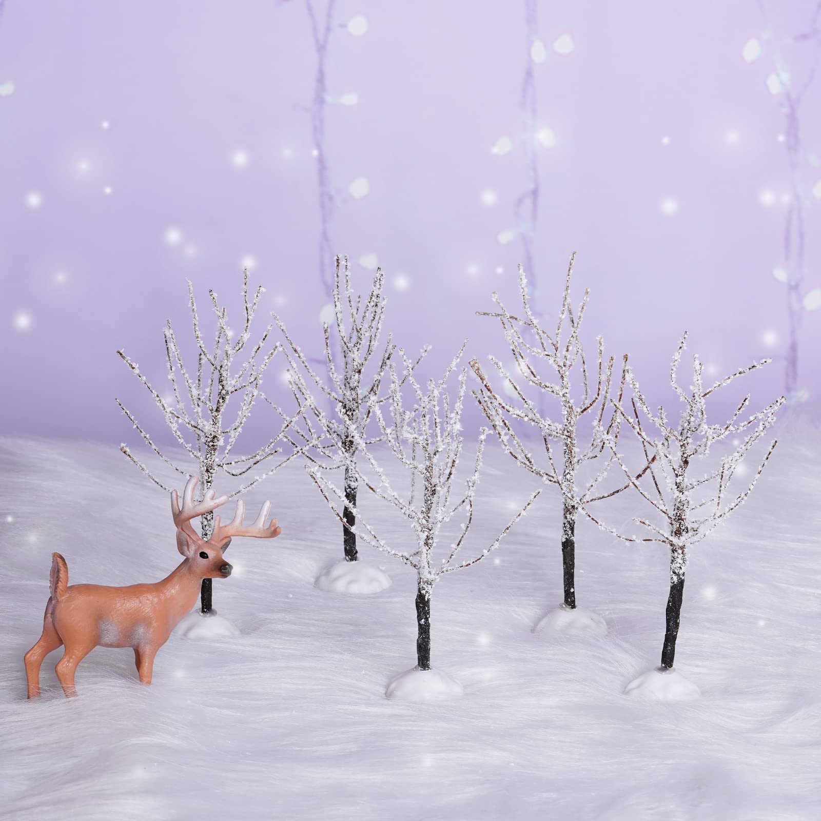 7 Pieces Mini Christmas Decor Trees,Snow Covered Branch Village Trees,Artificial Christmas Village Displays Tree, Winter Snow Mo