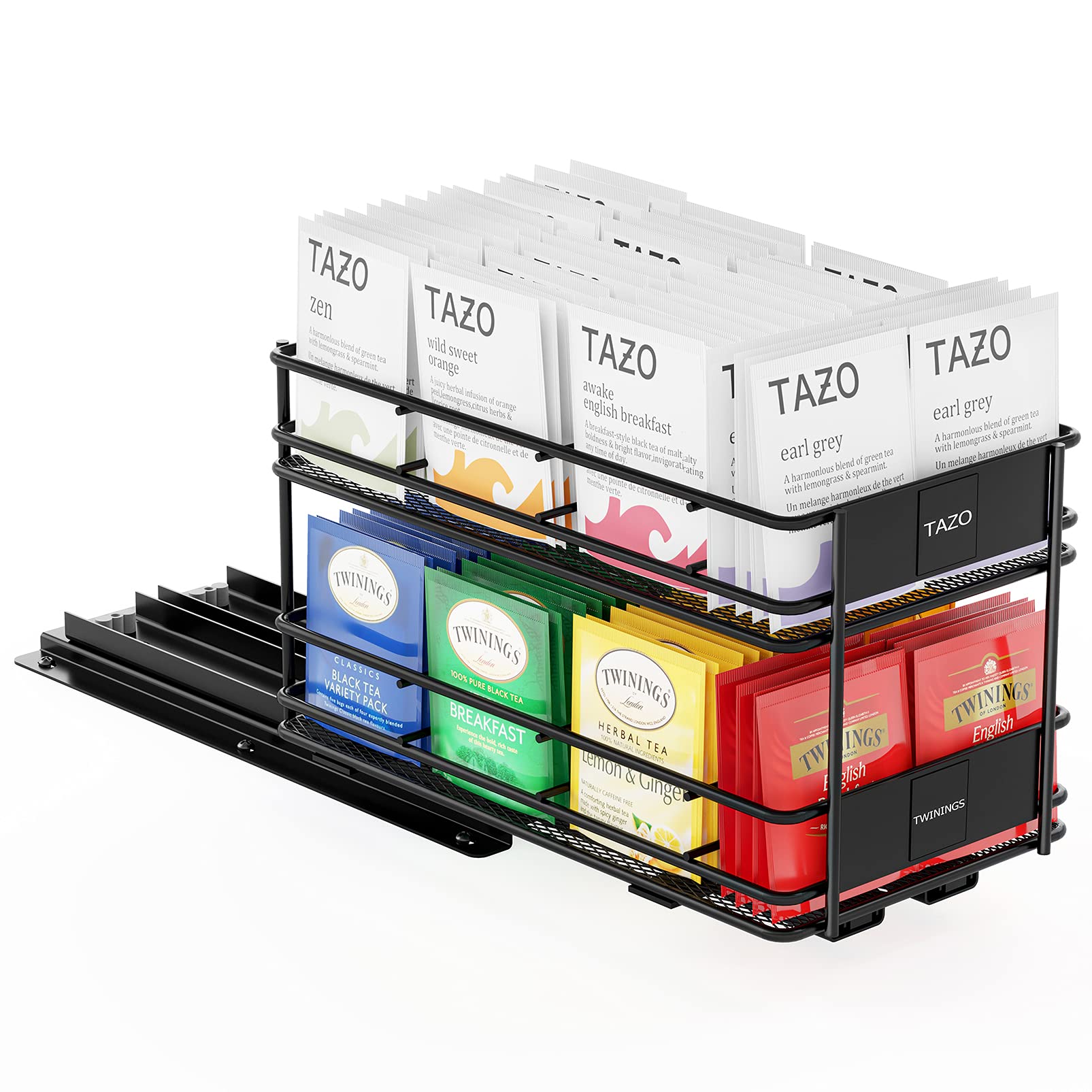 Spaceaid Pull Out Tea Bag Organizer Rack For Cabinet, Heavy Duty Slide Out Teabag Organizer For Kitchen Cabinets, With 70 Labels